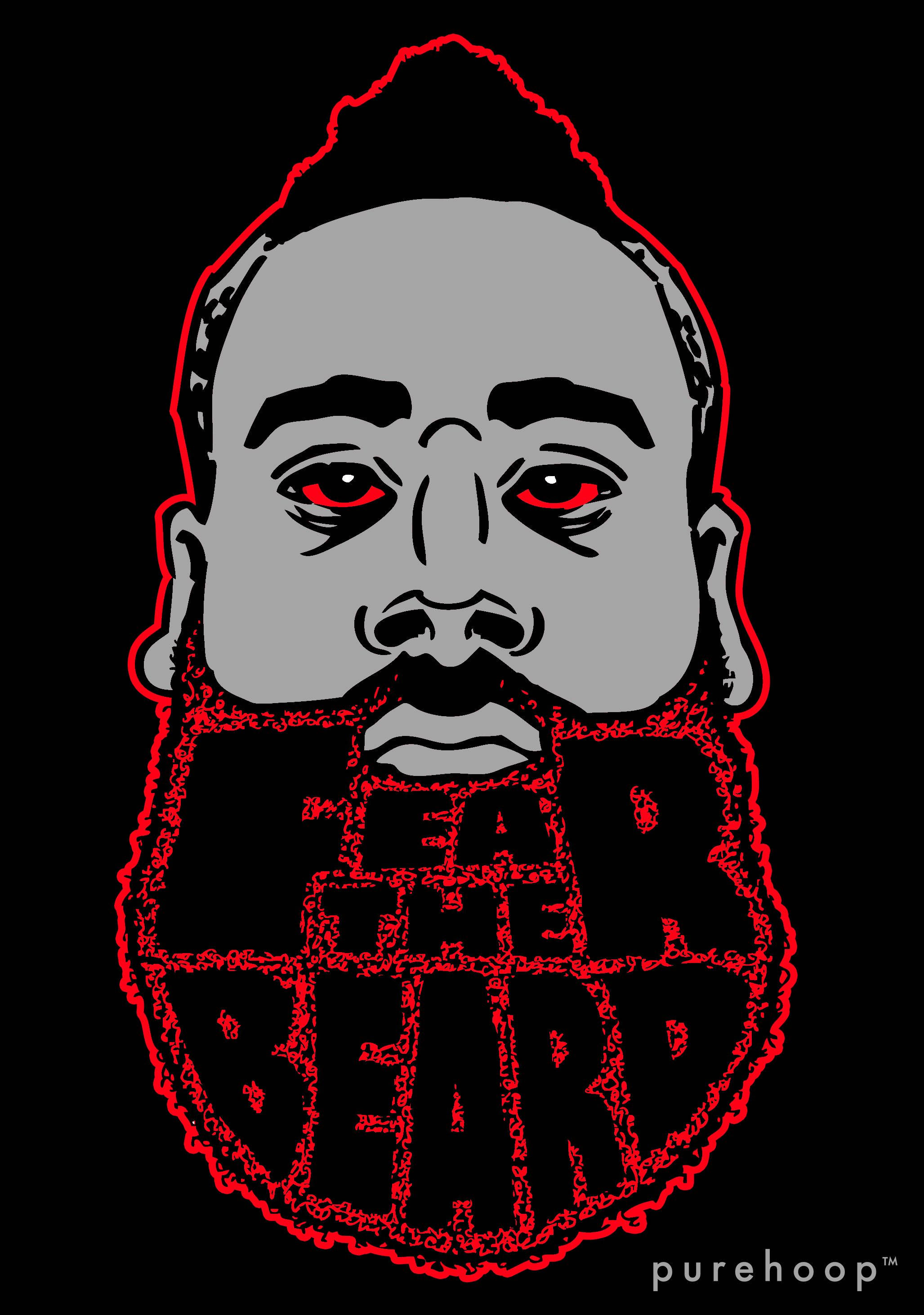 beard 桌布 壁紙 — 一個風格化的圖形，描繪一個有紅色輪廓鬍鬚和發光紅眼的男人，背景為黑色，鬍鬚中有文字「FEAR THE BEARD」。