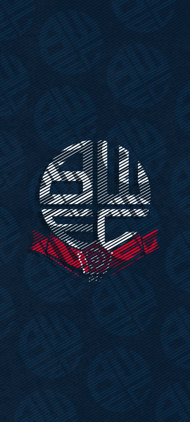 Bolton Wanderers Fc 桌布 壁紙 — 一個風格化的字母組合標誌，在帶有紋理的深藍色背景上帶有白色和紅色條紋。