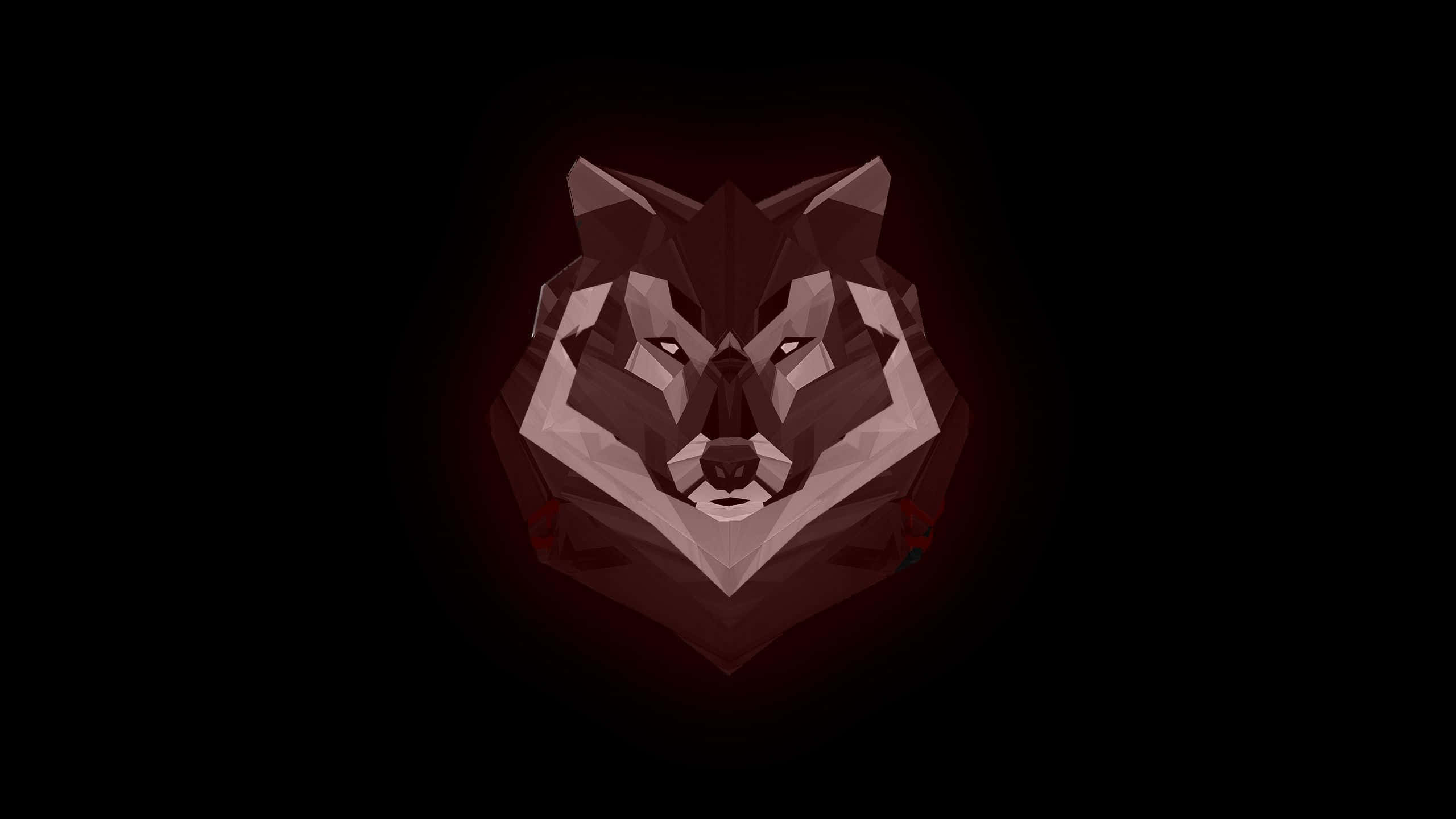 Red Wolf 桌布 壁紙 — 一個風格化的幾何狼頭在黑色背景上發出紅光。