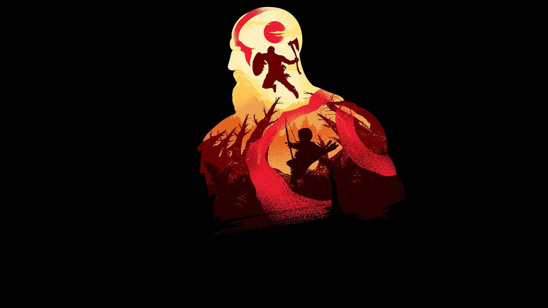 戰士剪影，內部有戰鬥場景，背景為深色 — PlayStation GIF 壁紙