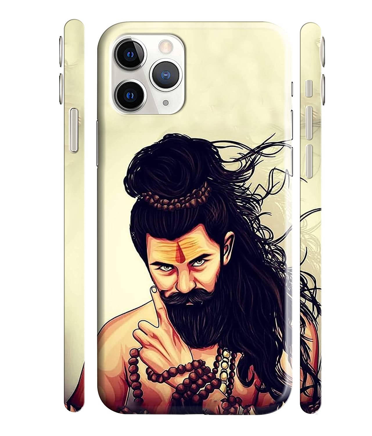 Lord Shiva 桌布 壁紙 — 一個風格化的插圖，描繪一位留著長髮和第三隻眼的鬍鬚男在手機殼上比出和平手勢。