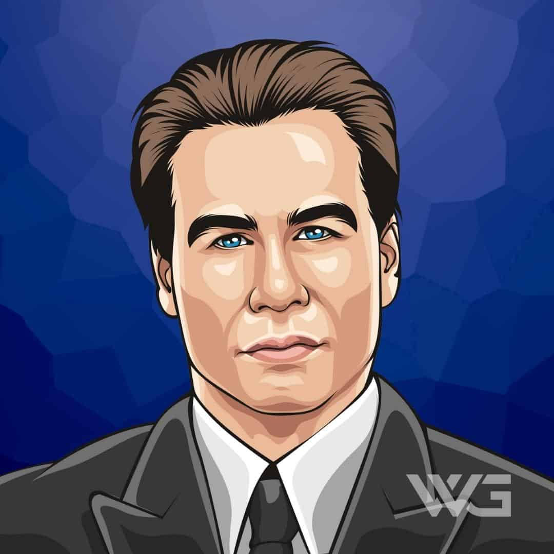 Gotti 桌布 壁紙 — 一個風格化的數碼肖像，描繪一位藍眼睛、棕色頭髮、身穿西裝的男士，背景為藍色幾何圖案。