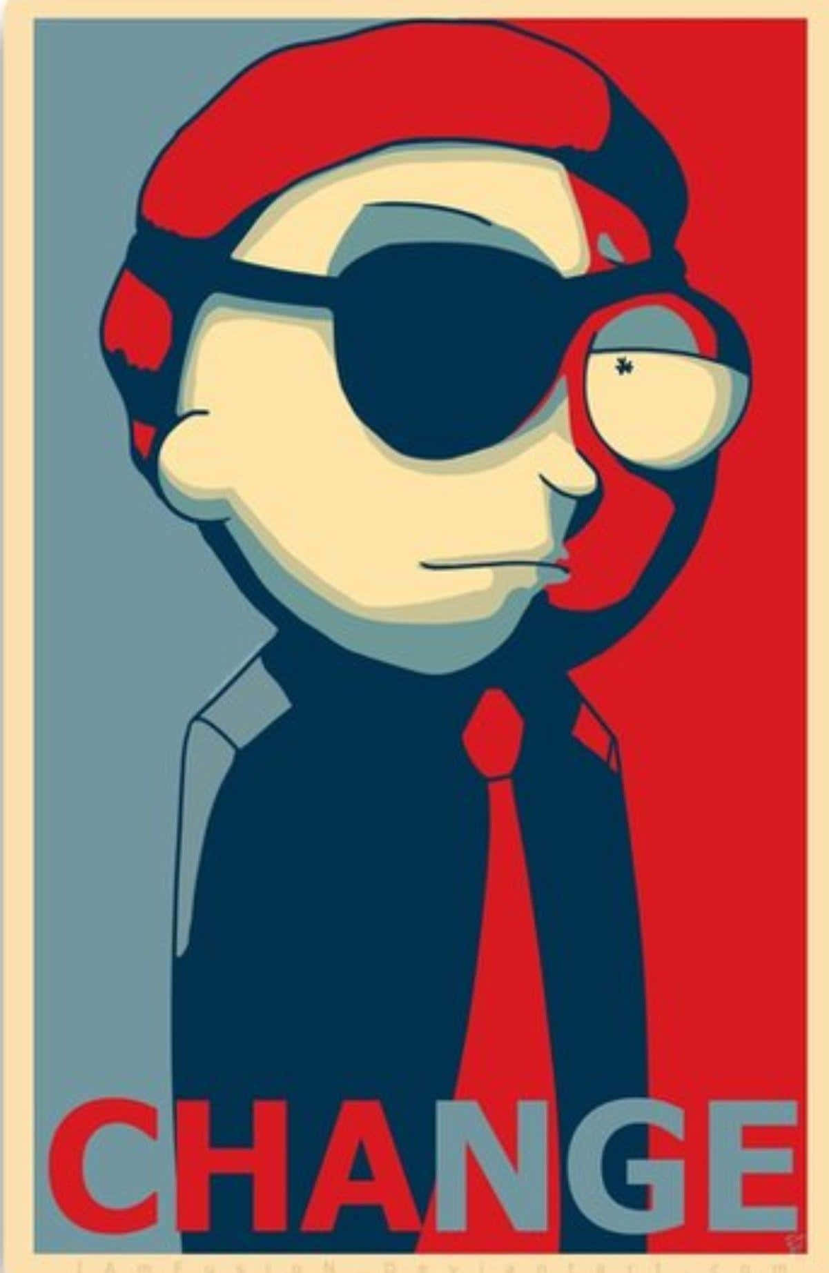 Evil Morty 桌布 壁紙 — 一個風格化的海報，上面有一個戴紅色貝雷帽和太陽眼鏡的男人，下方有「CHANGE」字樣。