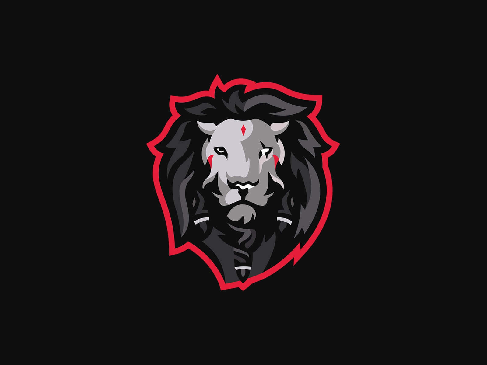 Black Lion 桌布 壁紙 — 一個風格化的獅子頭標誌，帶有黑色鬃毛和紅色點綴，背景為黑色。