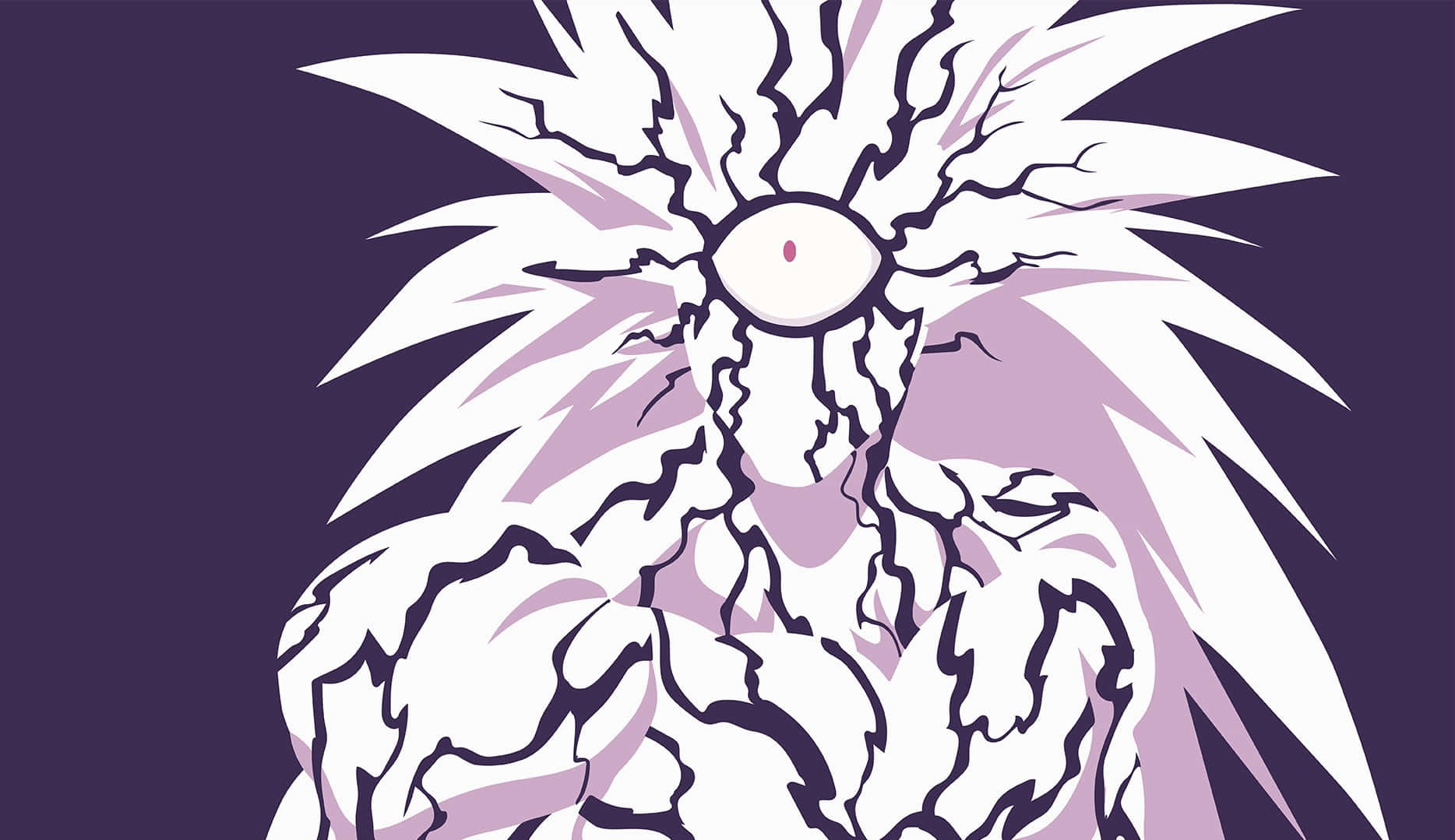 Lord Boros 桌布 壁紙 — 一個風格化的白色動漫角色，擁有尖刺頭髮和一隻發光的眼睛，背景為深紫色。