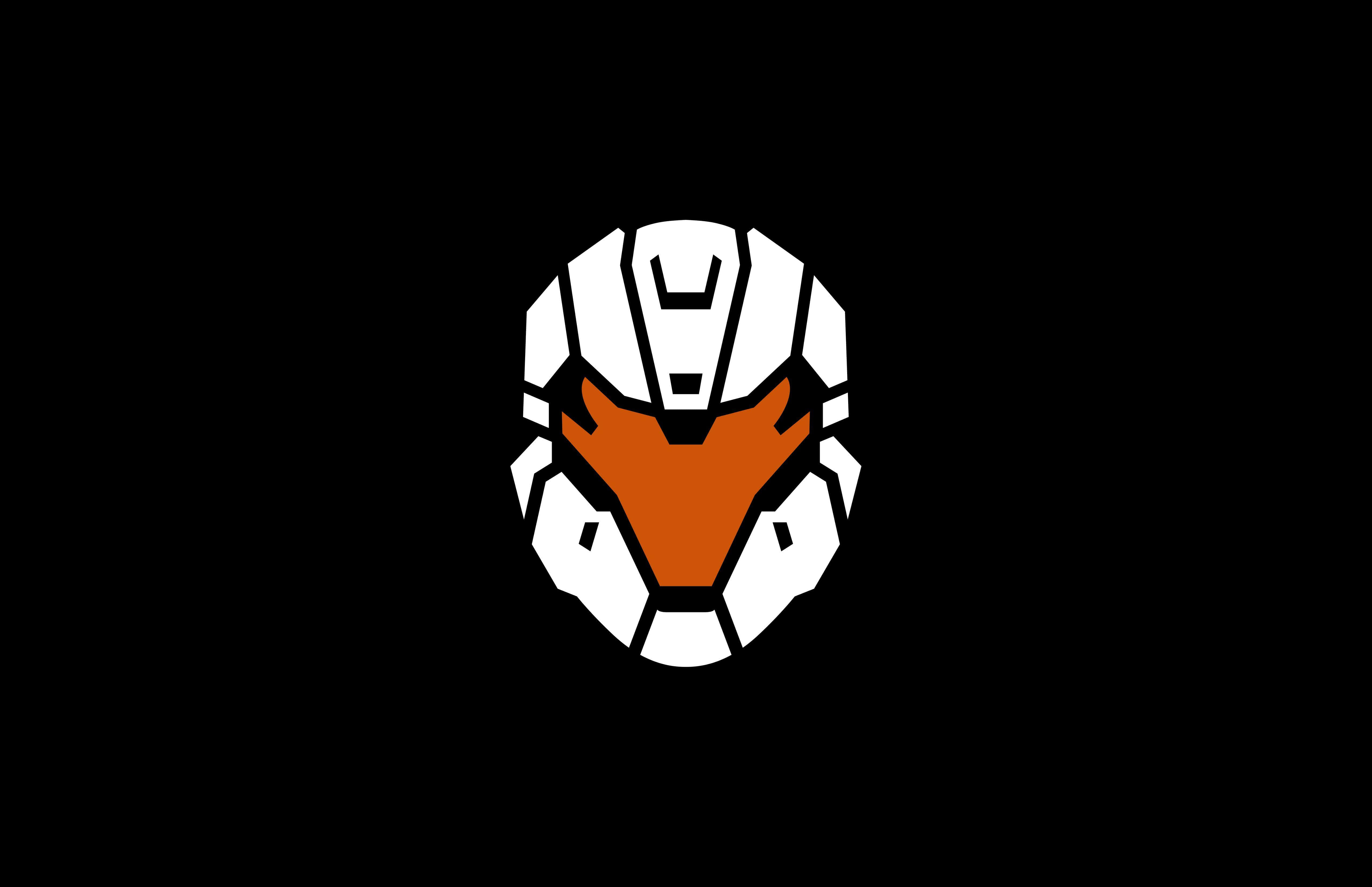Halo Red Team 桌布 壁紙 — 一個風格化的白色和橙色狐狸頭標誌，具有幾何切面，置於純黑色背景上。