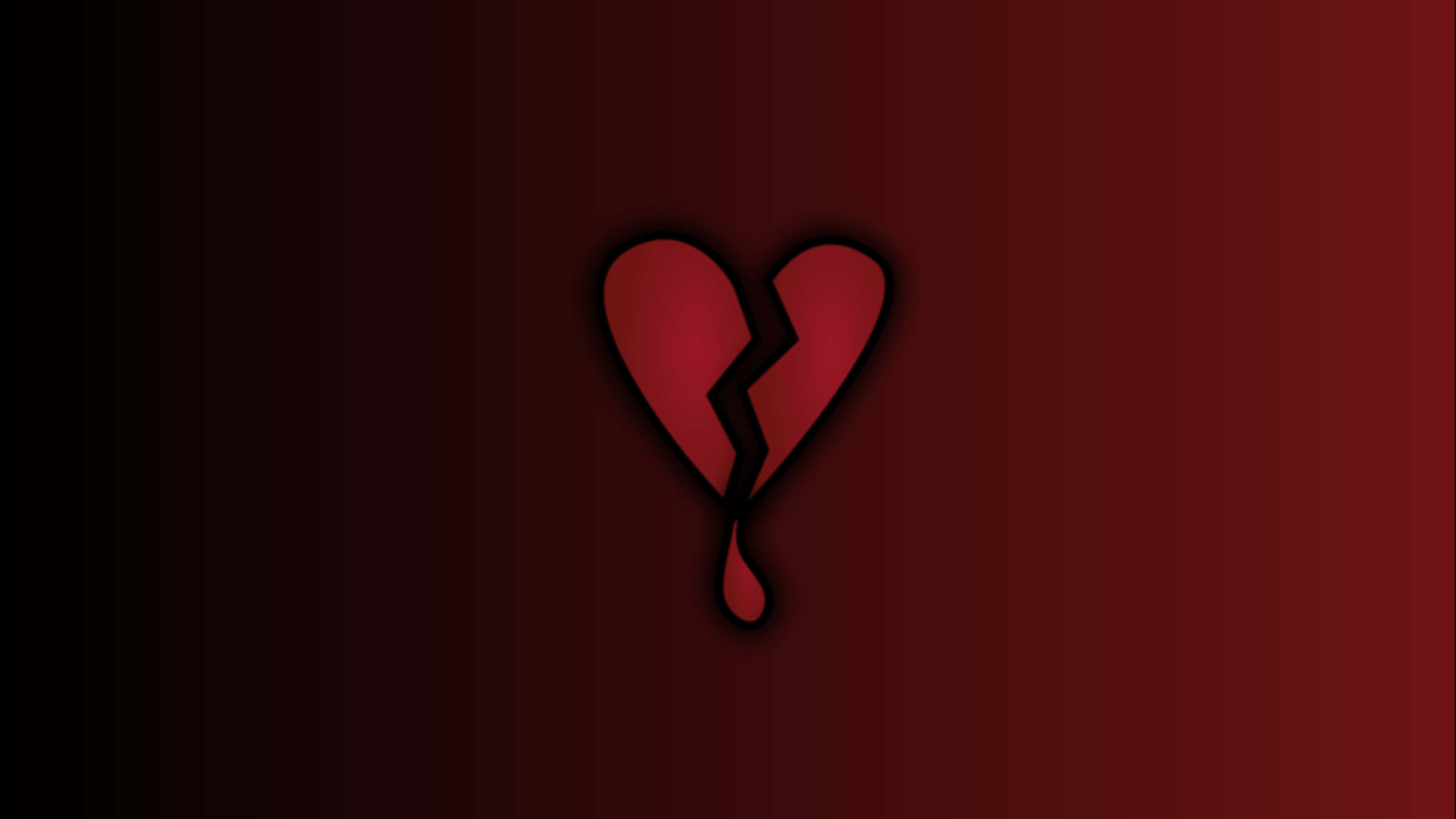 Broken Heart Black 桌布 壁紙 — 一個風格化的破碎紅心，帶有一滴眼淚，懸掛在漸變紅色背景上。