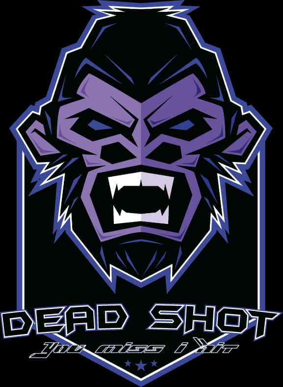 Dead Shot Gamer Logo 壁紙 — 一個風格化的紫色大猩猩頭，帶有鋒利的牙齒和閃電，背景為黑色，並帶有「DEAD SHOT」文字。