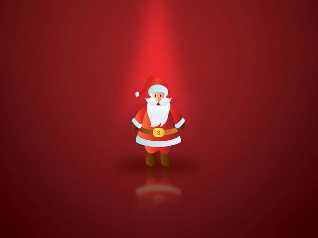 Santa Claus 桌布 壁紙 — 一個風格化的聖誕老人獨自站在聚光燈下，背景為深紅色，下方有微妙的倒影。