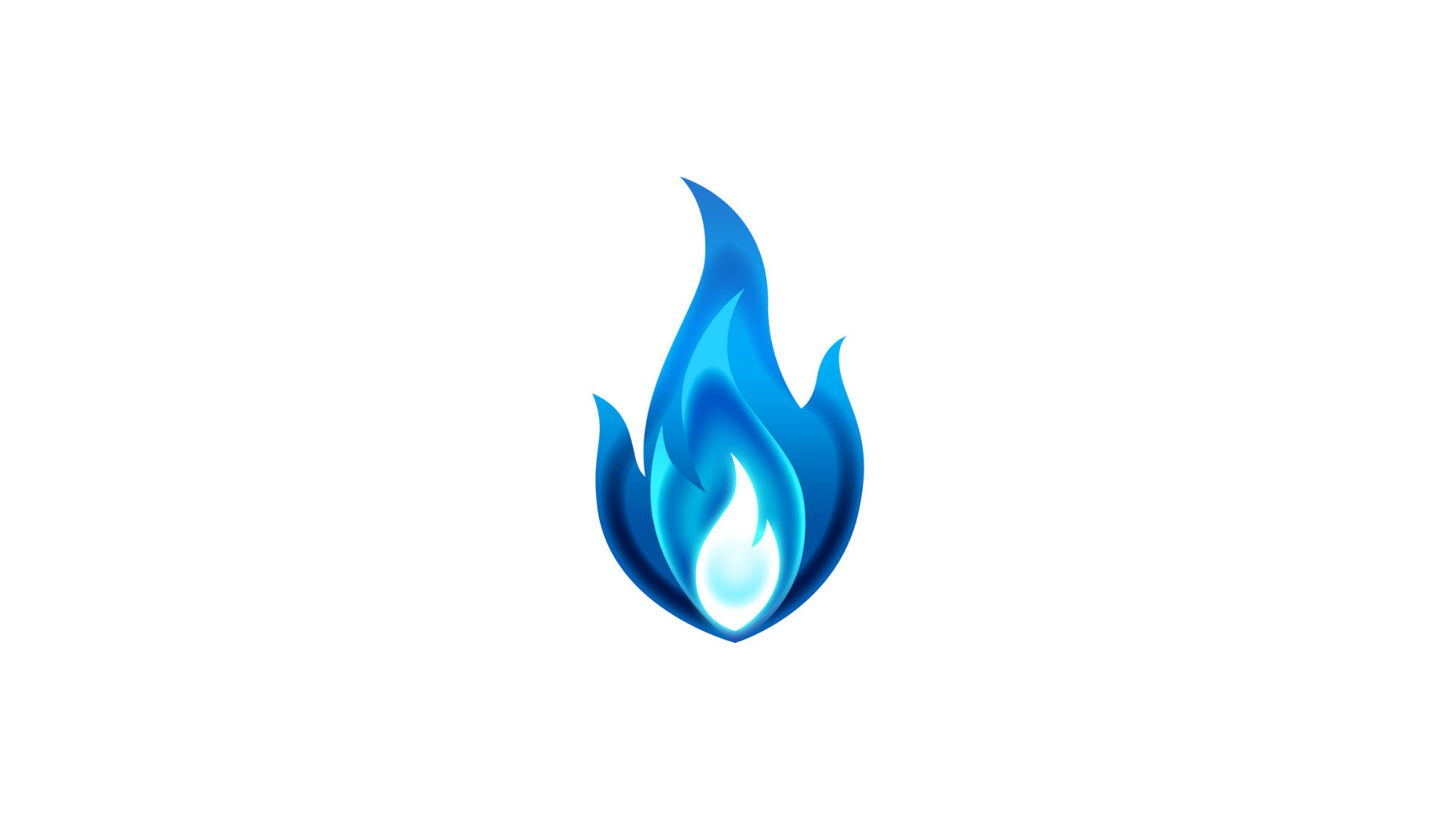 Flames 桌布 壁紙 — 一個風格化的藍色火焰圖標，帶有發光核心，背景為純白色。