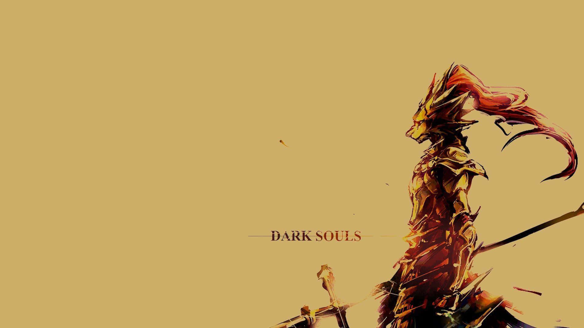 Dark Souls 戰士，身穿金色盔甲，紅髮，手持劍。 — 黑暗靈魂 GIF 壁紙