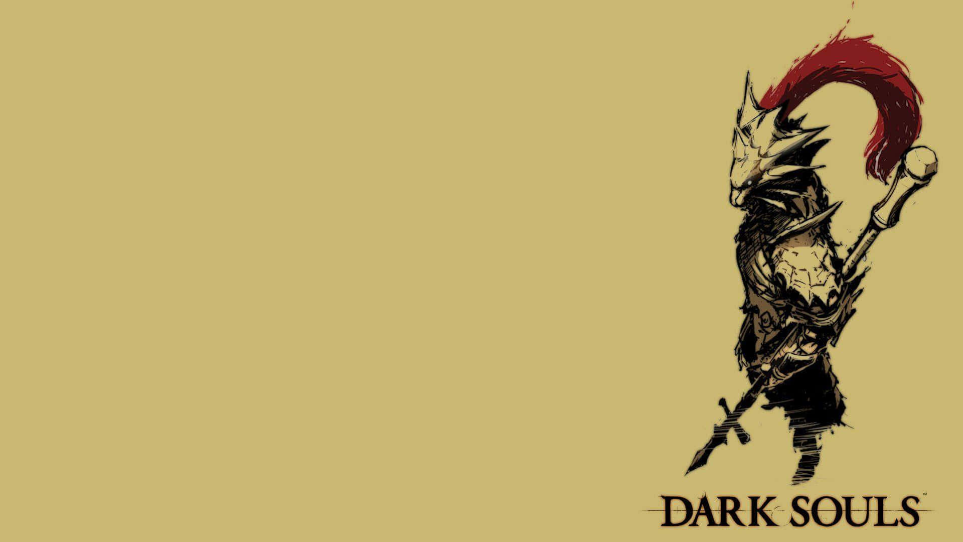 Dragon Slayer Ornstein 桌布 壁紙 — 一個風格化的騎士，帶有紅色羽毛和劍，站在純色米色背景前，下方有「DARK SOULS」文字。