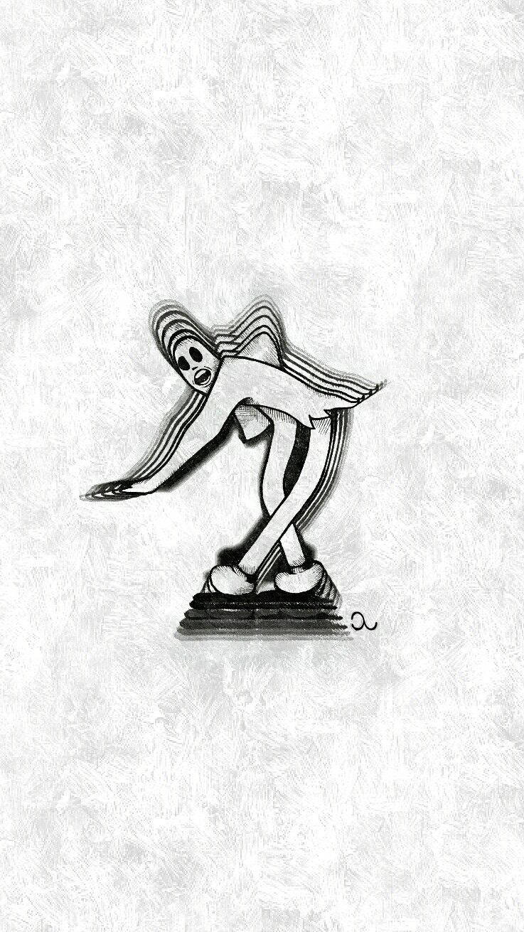 Ghostemane 桌布 壁紙 — 一個風格化的黑白線條畫，描繪一個人物在紋理背景上做出動態蹲伏姿勢。