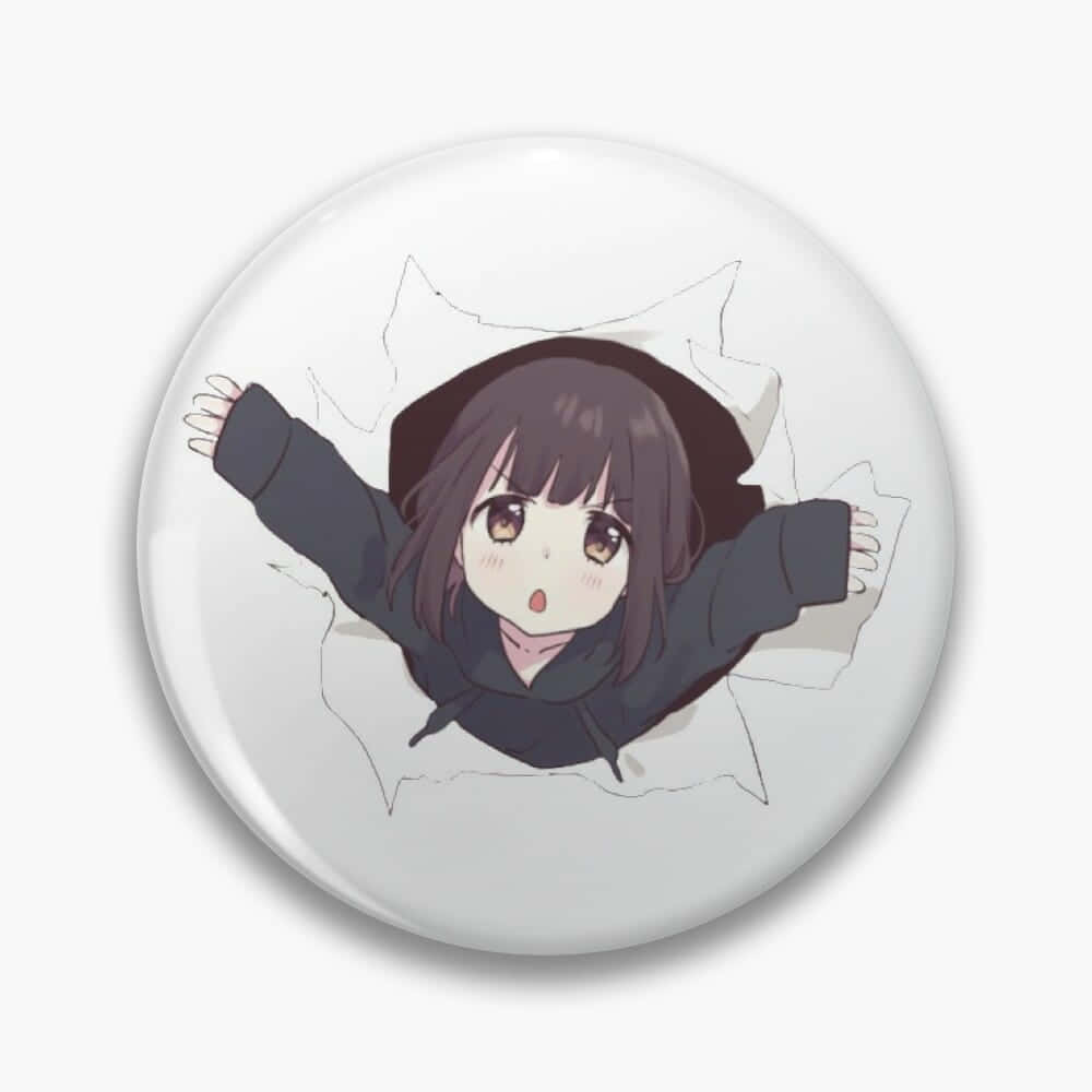 Menhera Chan 桌布 壁紙 — 一個驚訝的動漫女孩穿著深色連帽衫，雙臂伸展，衝破白色表面。