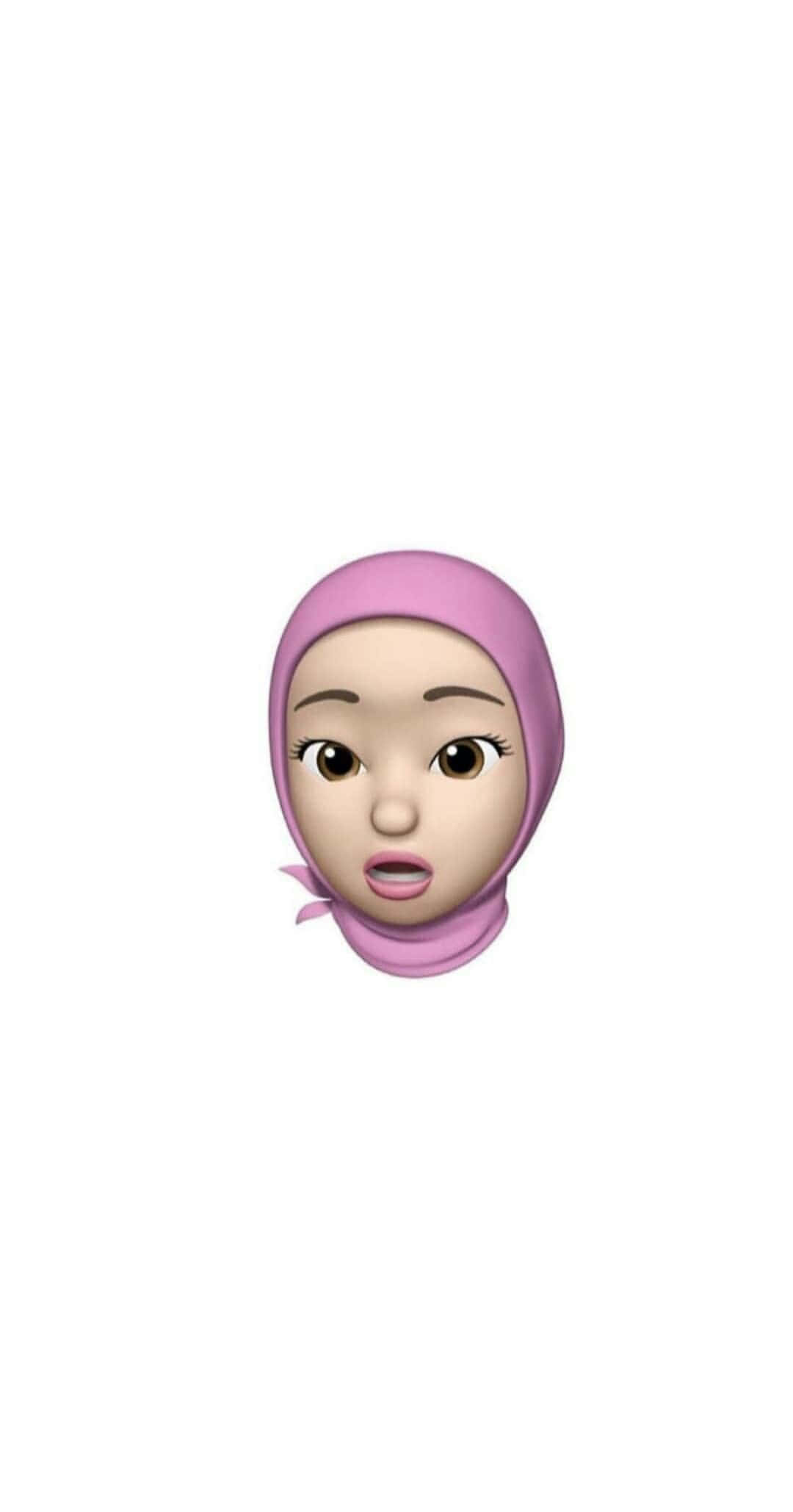 Animojis 桌布 壁紙 — 一個驚訝的表情符號臉孔，戴著粉紅色頭巾，背景為純白色。