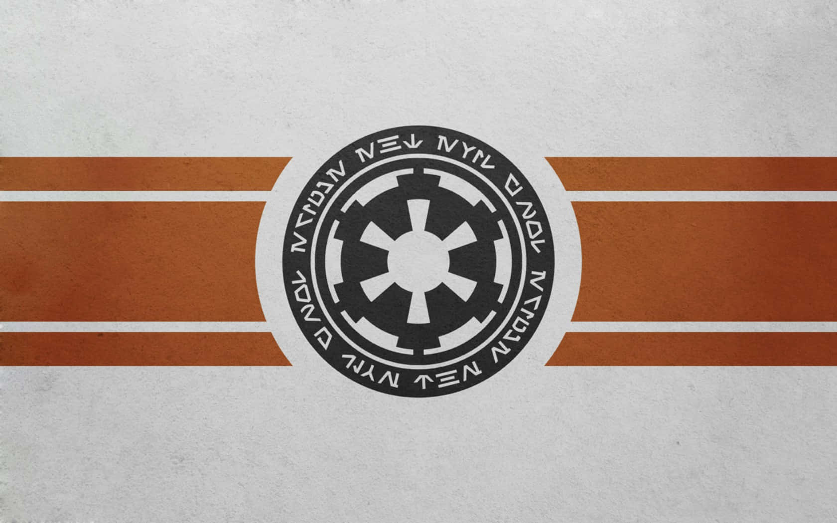 Galactic Empire 桌布 壁紙 — 一個鮮明的帝國徽章，居中放置在帶有紋理的白色背景上，並有醒目的橙色條紋。