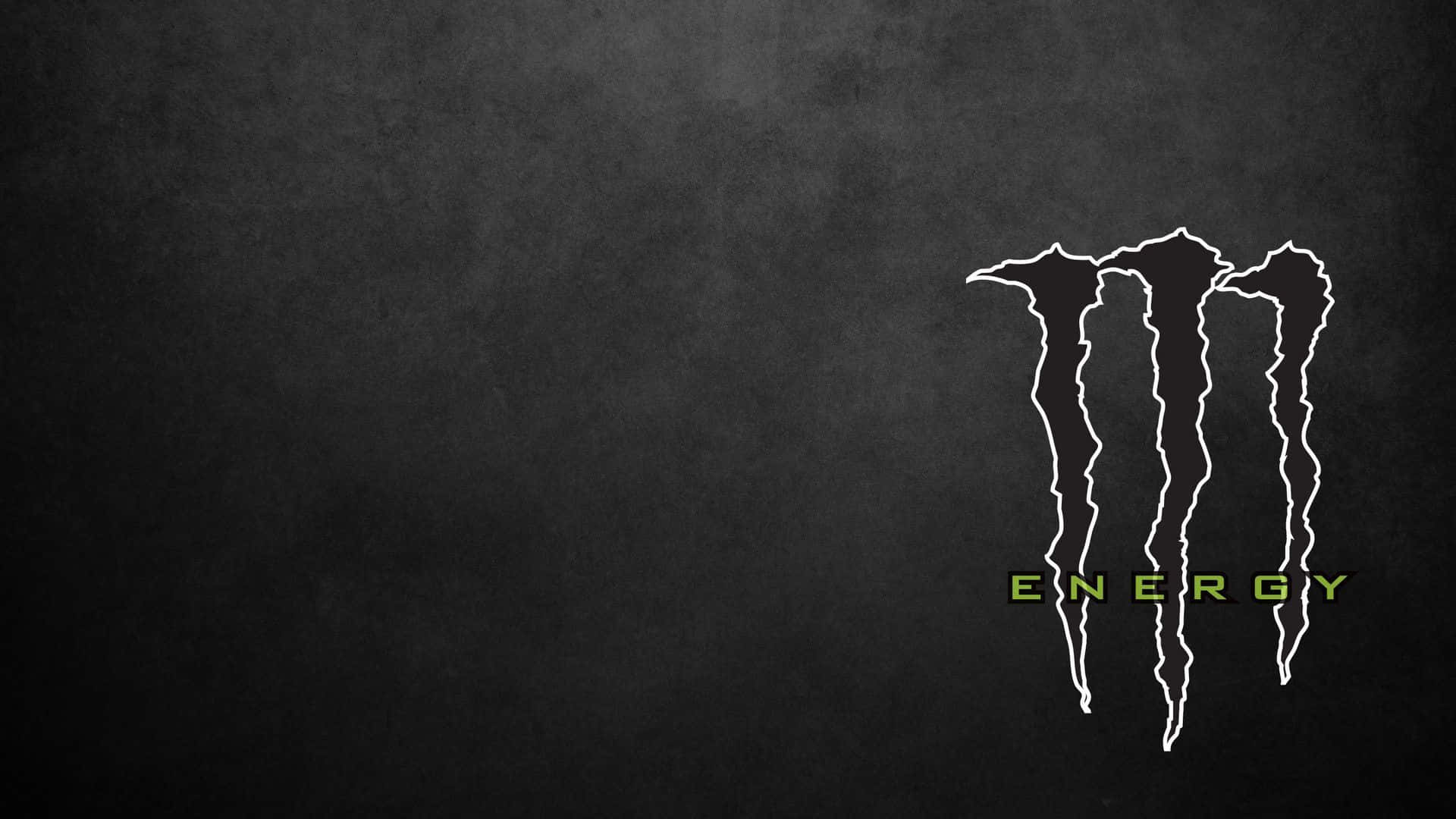 怪獸動圖 桌布 壁紙 — 一個鮮明的白色Monster Energy標誌，配上綠色文字，在帶有紋理的深灰色背景上格外突出。