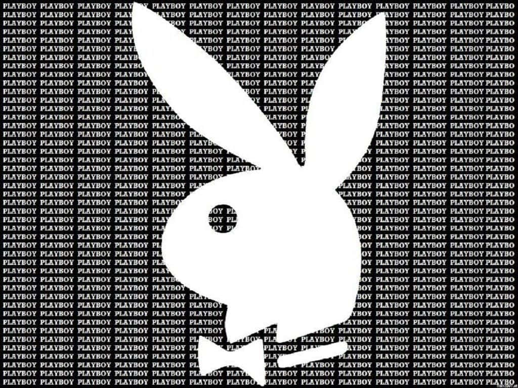 playboy 桌布 壁紙 — 一個鮮明的白色Playboy兔仔標誌剪影，在重複的黑色「PLAYBOY」字樣背景上突出顯示。