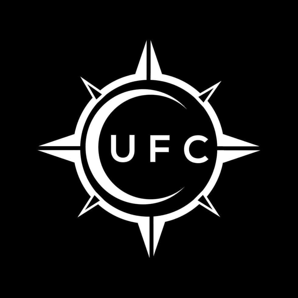 UFC 桌布 壁紙 — 一個鮮明的白色UFC標誌，帶有尖刺狀的太陽爆發設計，居中於純黑色背景上。