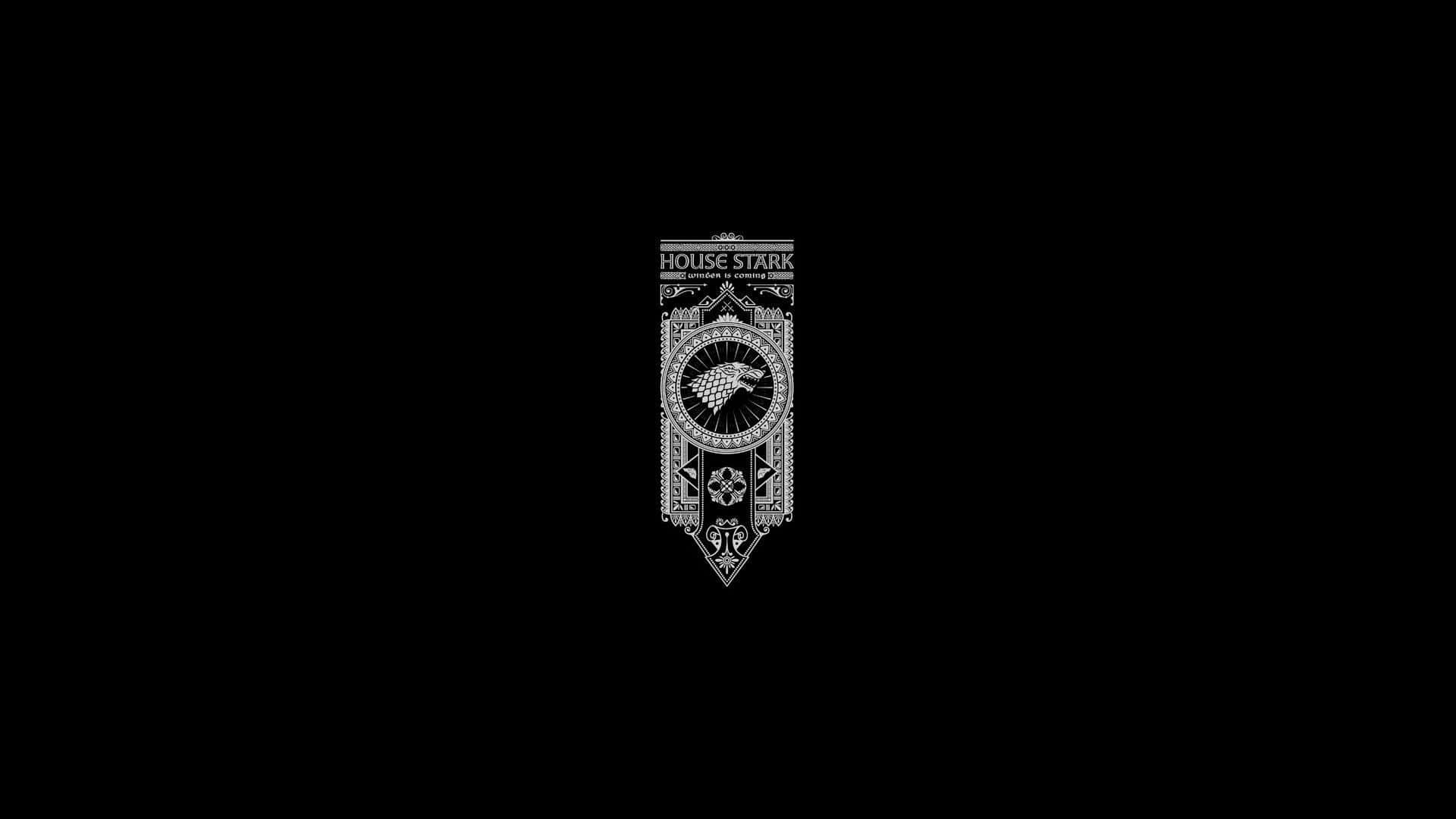 Simple Black 桌布 壁紙 — 一個鮮明的白色史塔克家族印記徽章，置於純黑色背景中央，帶有複雜的紋章細節。