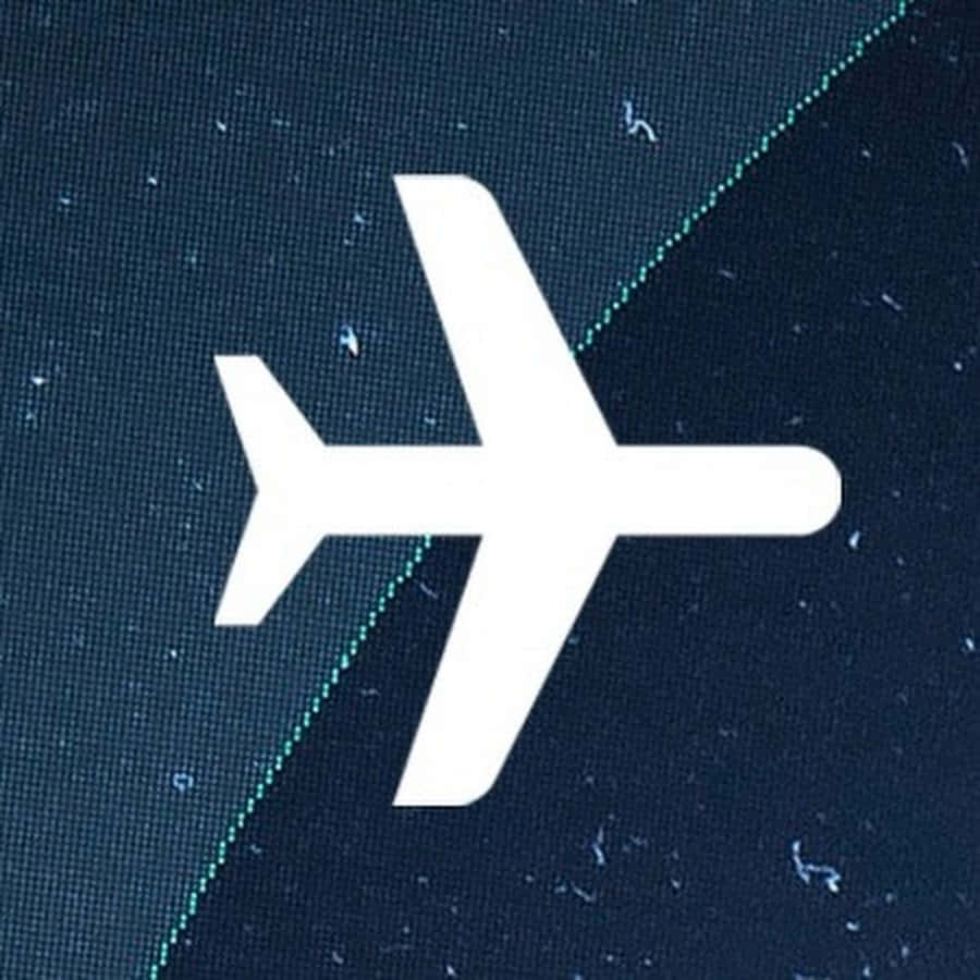 Aviation 桌布 壁紙 — 一個鮮明的白色飛機圖標在帶有微弱像素噪點和青綠色縫線的紋理深藍色數碼屏幕上發光。