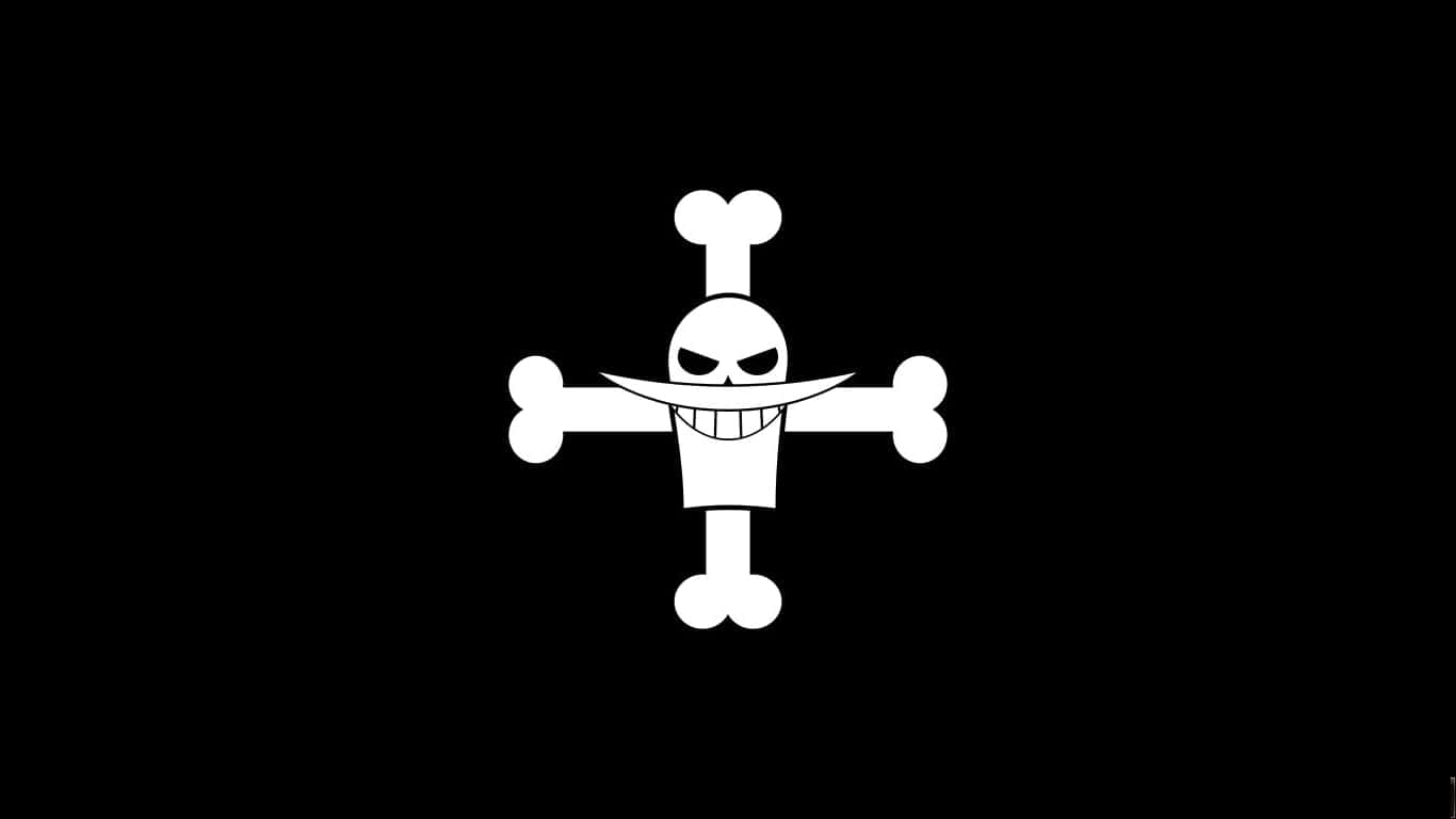 Whitebeard 桌布 壁紙 — 一個鮮明的白色骷髏頭，帶有寬大的笑容和交叉骨頭，居中在純黑色背景上。