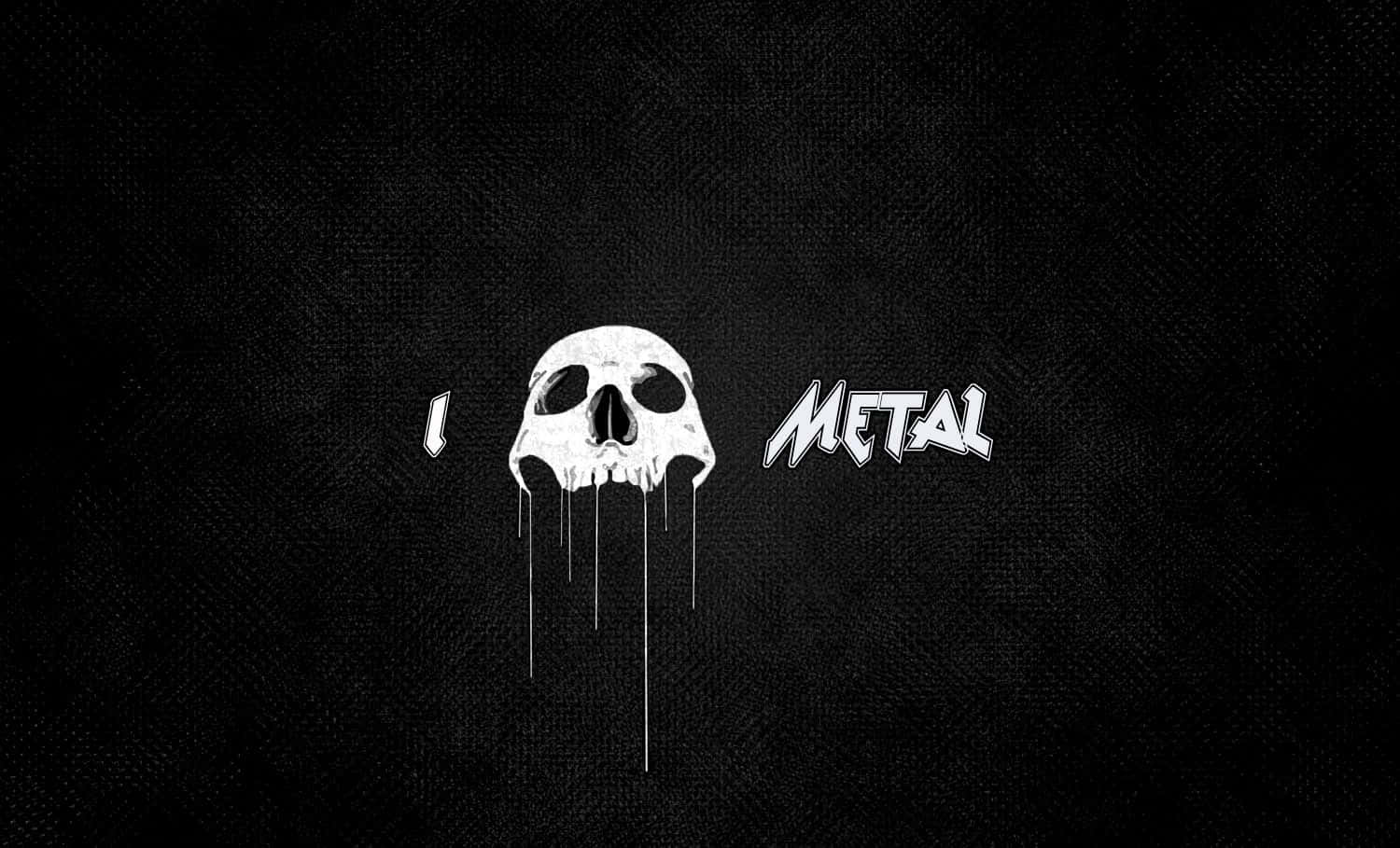 Heavy Metal 桌布 壁紙 — 一個鮮明的白色骷髏頭在紋理黑色背景上，於METAL一字旁邊滴落顏料。