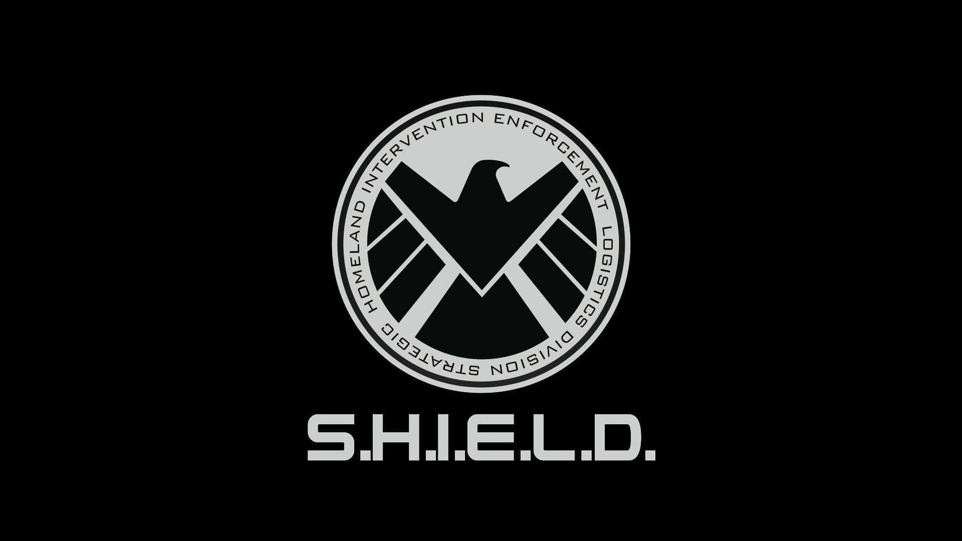 shield 桌布 壁紙 — 一個鮮明的銀色S.H.I.E.L.D.標誌，中央有鷹徽，置於黑色背景上。