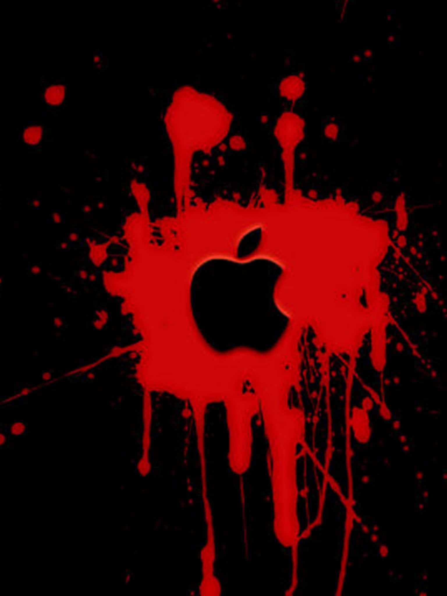 紅色 iPhone 壁紙 桌布 壁紙 — 一個鮮明的黑色Apple標誌從深色背景上的鮮紅色飛濺中浮現出來。