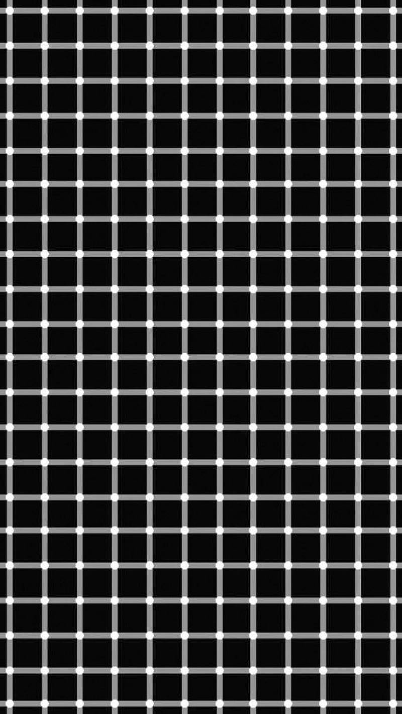Black And White Squares 桌布 壁紙 — 一個鮮明的黑色背景，上面覆蓋著精確的白色線條和點組成的網格，形成重複的幾何圖案。