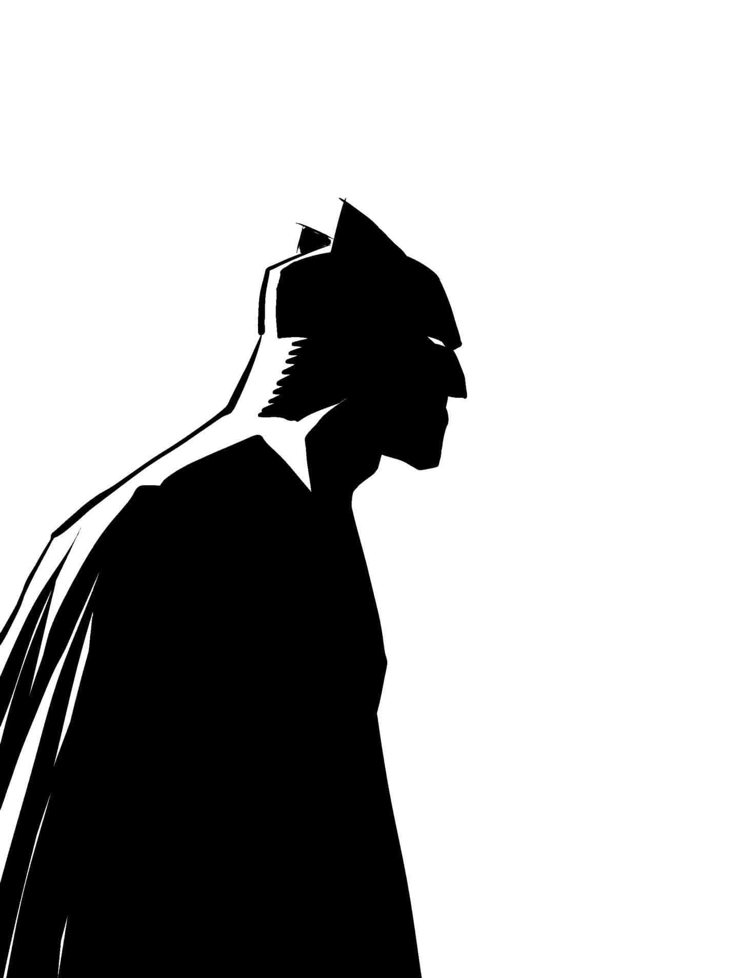 Batman Black And White 桌布 壁紙 — 一個鮮明的黑色蝙蝠俠側面剪影，背景為純白色，線條銳利清晰。
