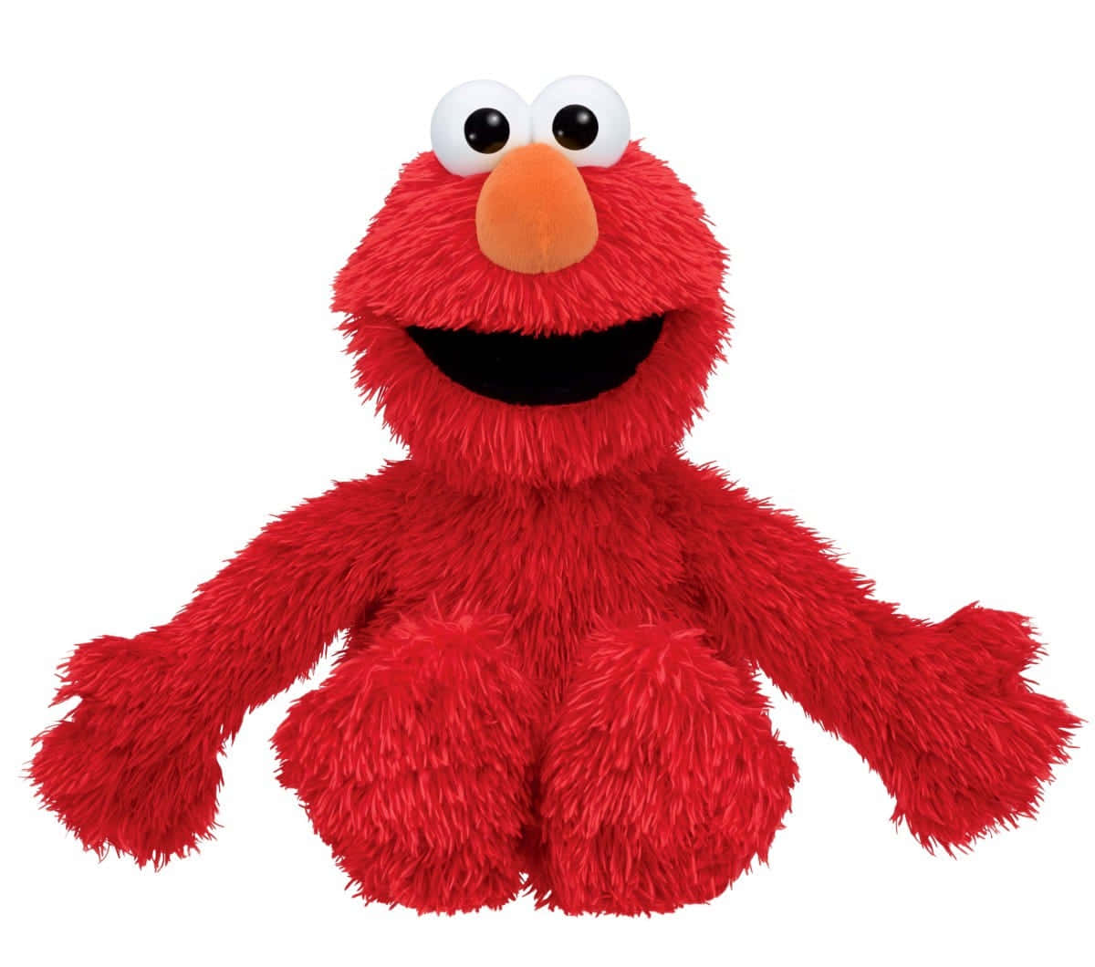Elmo 桌布 壁紙 — 一個鮮紅色毛絨絨的Elmo公仔坐在純白色背景前微笑。