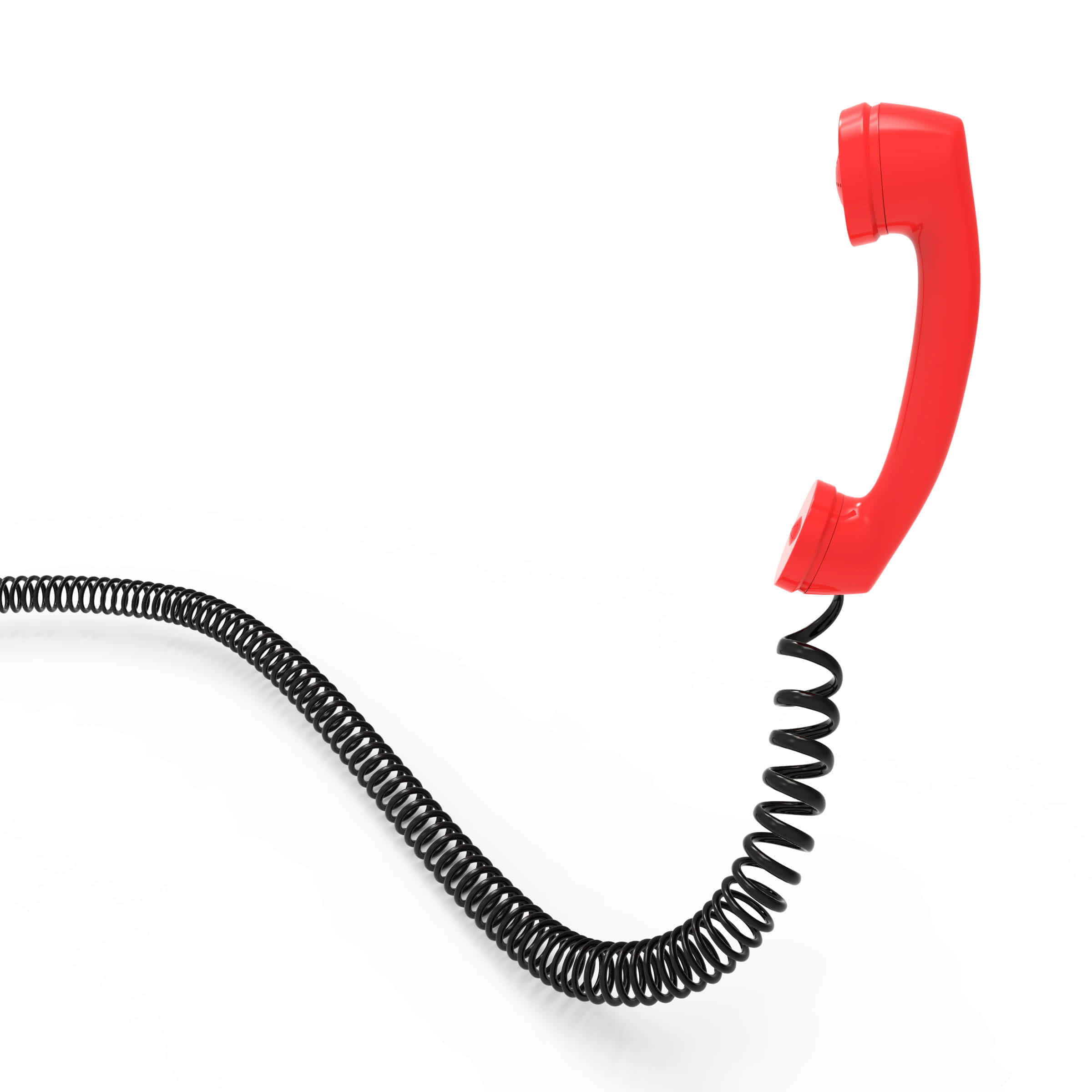 Phone Call 桌布 壁紙 — 一個鮮紅色的復古電話聽筒，帶有黑色螺旋線，置於純白背景上。