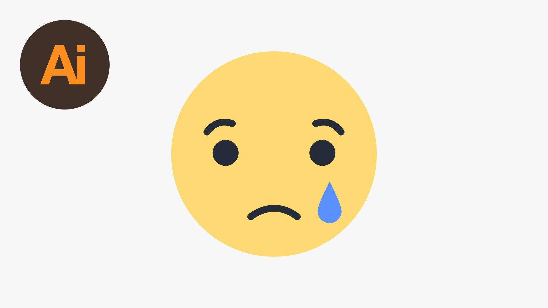 emoji 桌布 壁紙 — 一個黃色表情符號臉，帶有悲傷的表情，一顆藍色眼淚從眼睛落下。