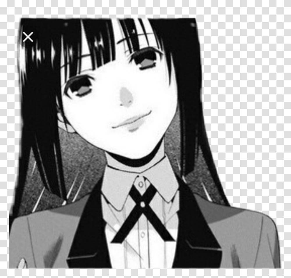 黑白 桌布 壁紙 — 一個黑白動漫女孩，長著深色長髮，穿著校服，對著觀眾溫柔地微笑。