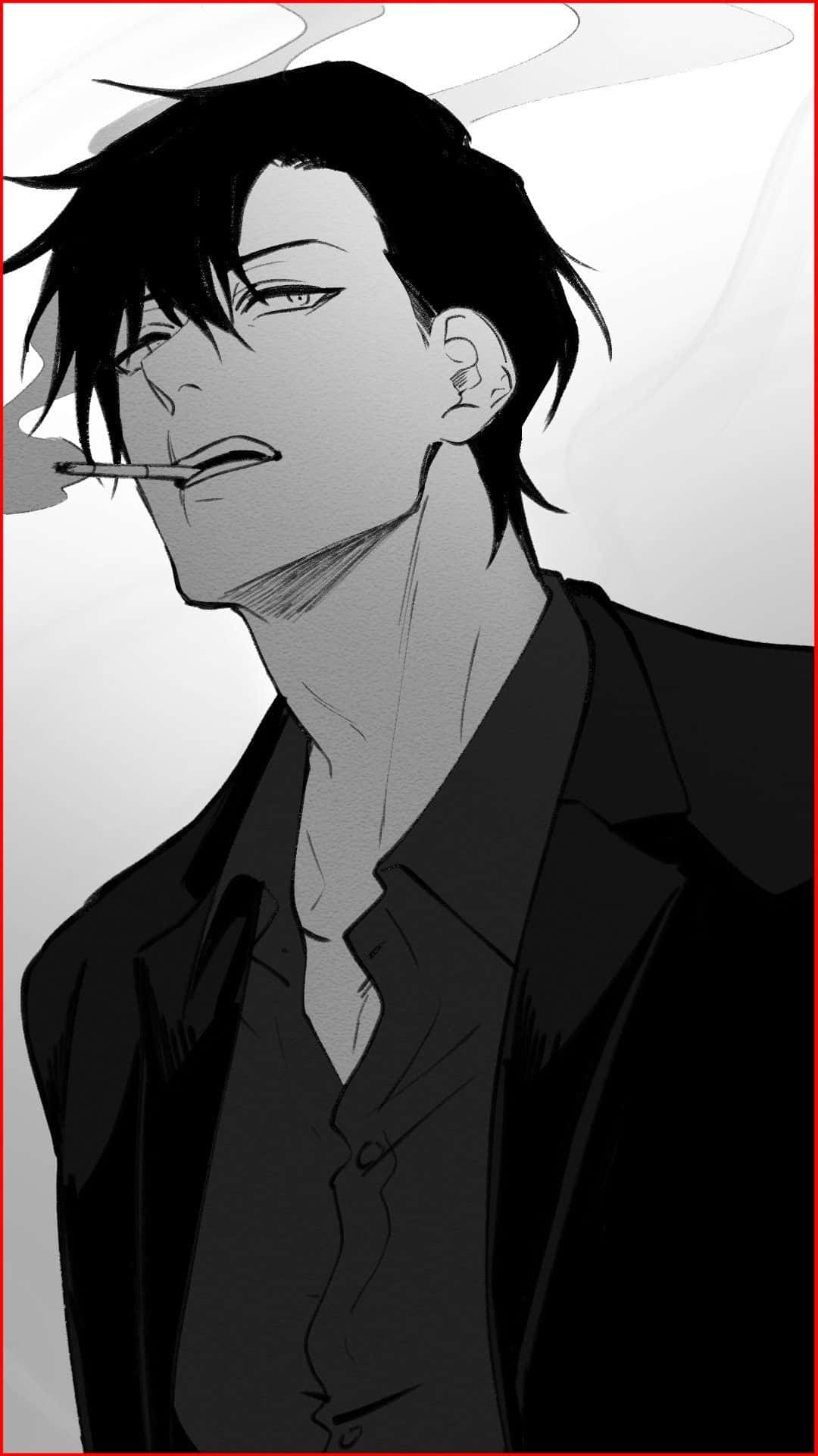 Toji Fushiguro 桌布 壁紙 — 一個黑白動漫風格肖像，描繪一位頭髮凌亂的年輕男子叼著煙，表情得意。