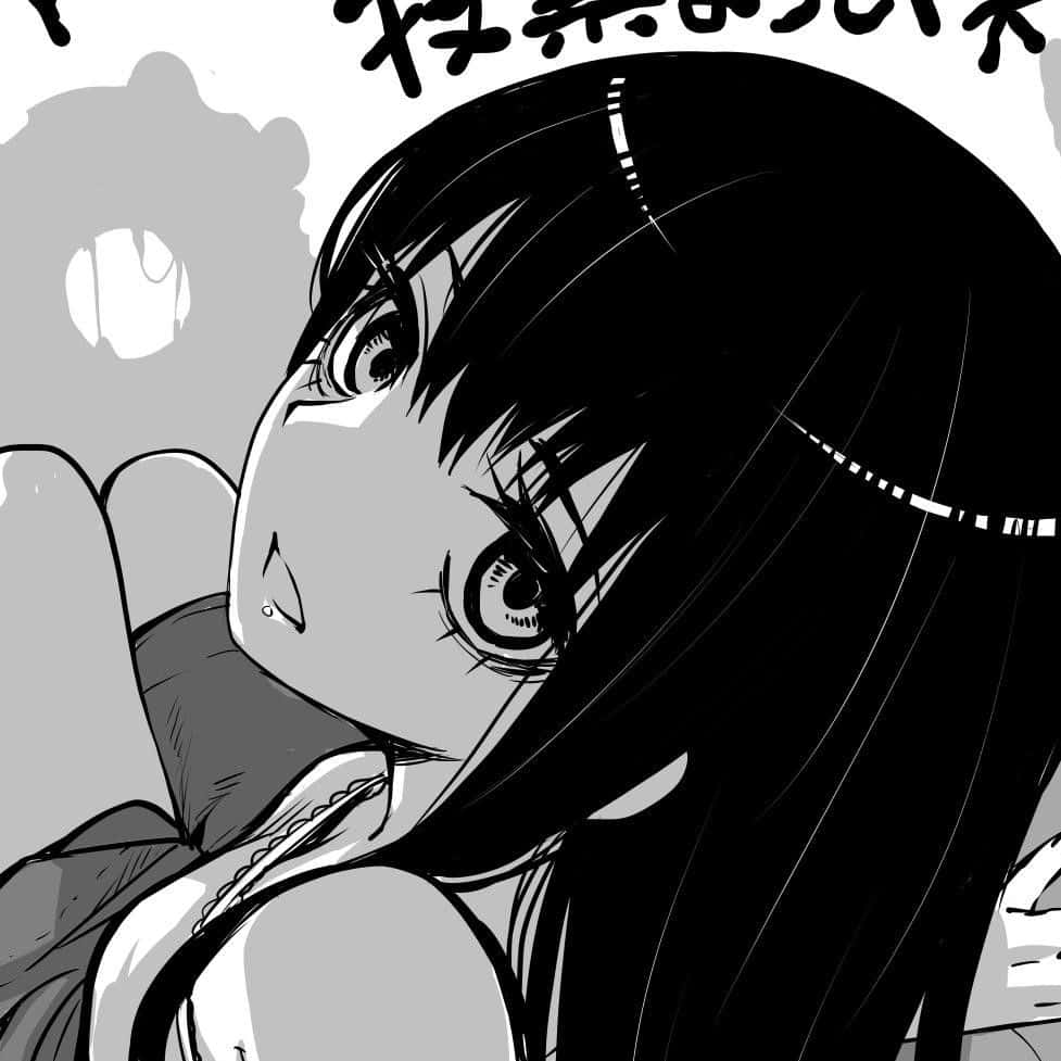 Mieruko Chan 桌布 壁紙 — 一個黑白動畫女孩，長長的黑髮和一雙寬闊富有表情的眼睛，帶著驚訝的表情向上看。