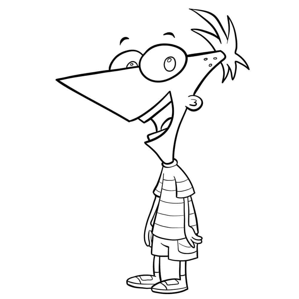 Cartoon Drawing 桌布 壁紙 — 一個黑白卡通男孩，長鼻子，頭髮亂糟糟，雙臂放在身體兩側微笑站立。