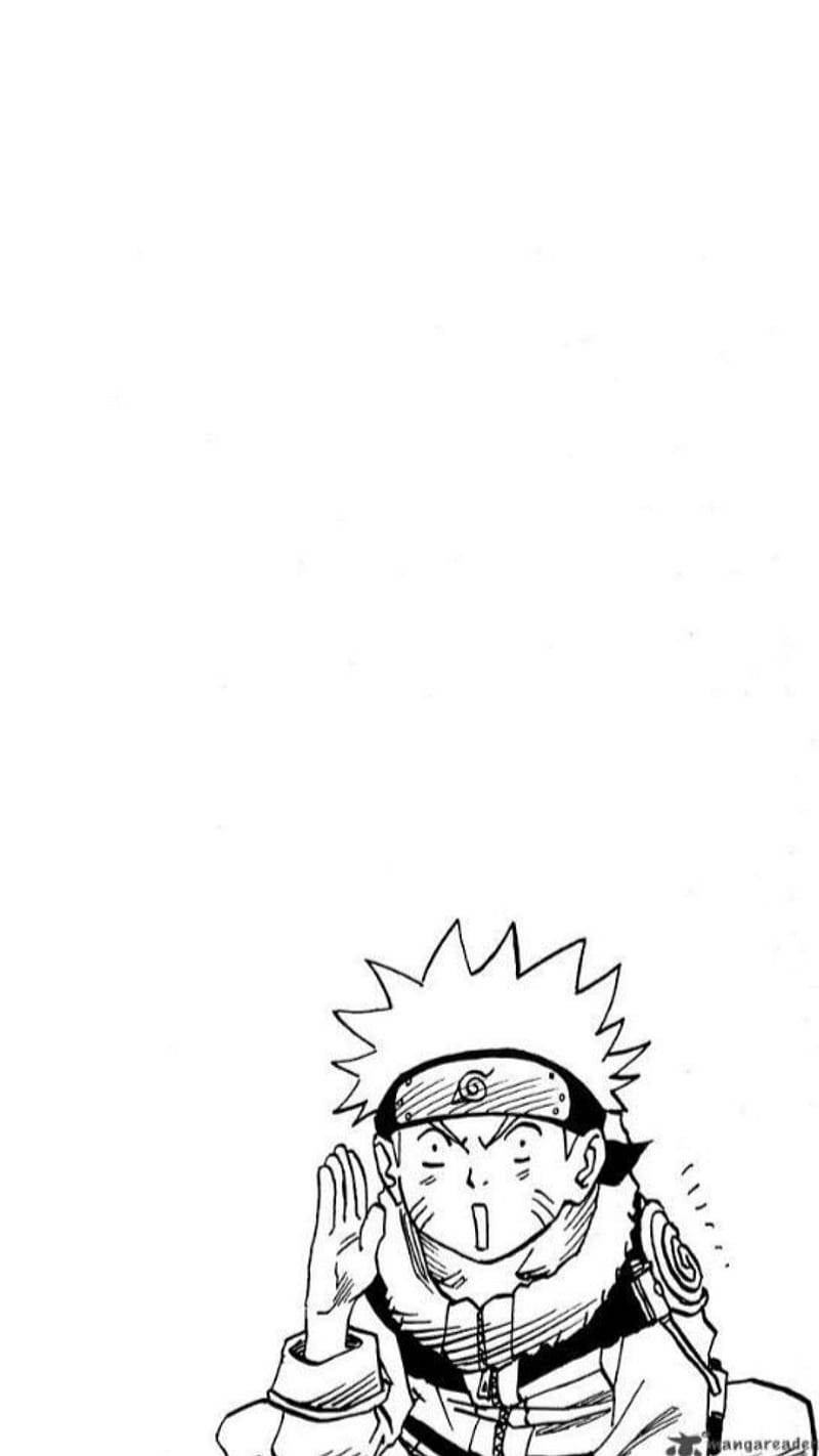 動漫風格動圖 桌布 壁紙 — 一個黑白漫畫面板顯示一個刺蝟頭男孩穿著忍者服裝，一隻手靠近嘴巴大喊。