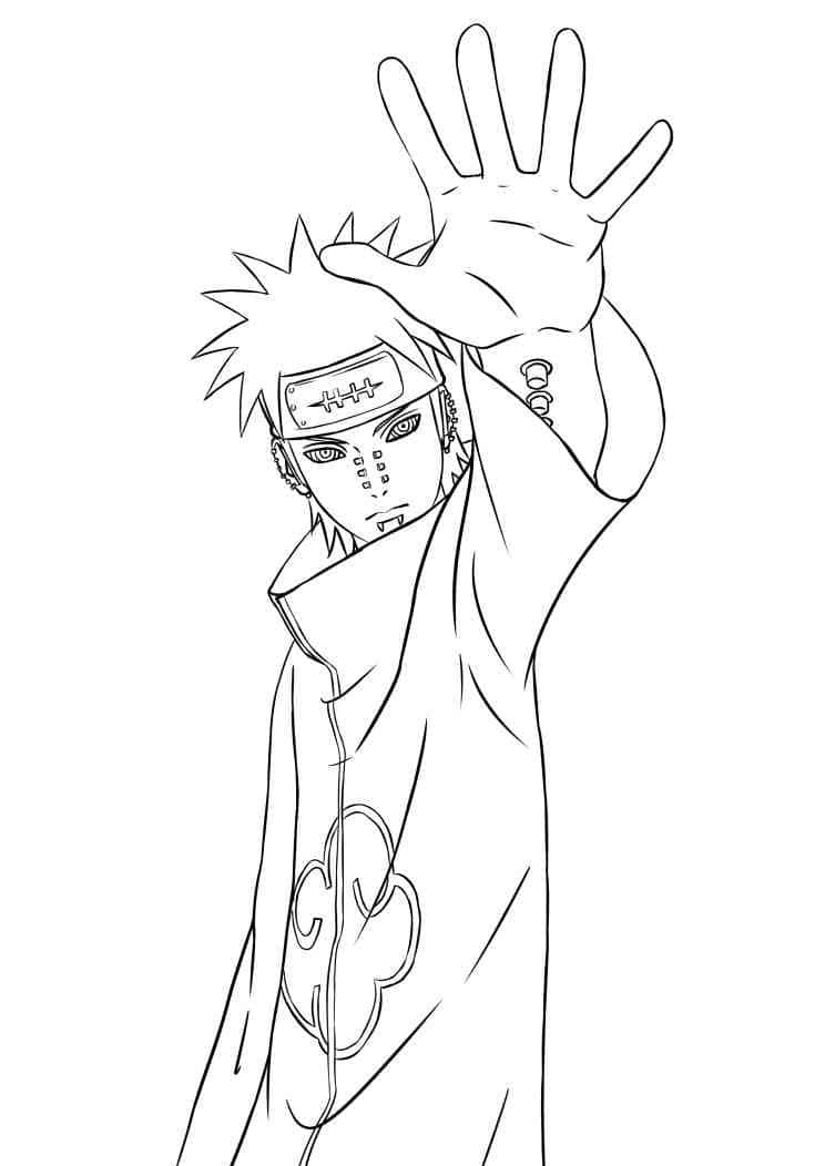 Akatsuki Drawing 桌布 壁紙 — 一個黑白線條動漫角色，有尖刺頭髮和頭帶，舉起一隻手做出防禦姿勢。