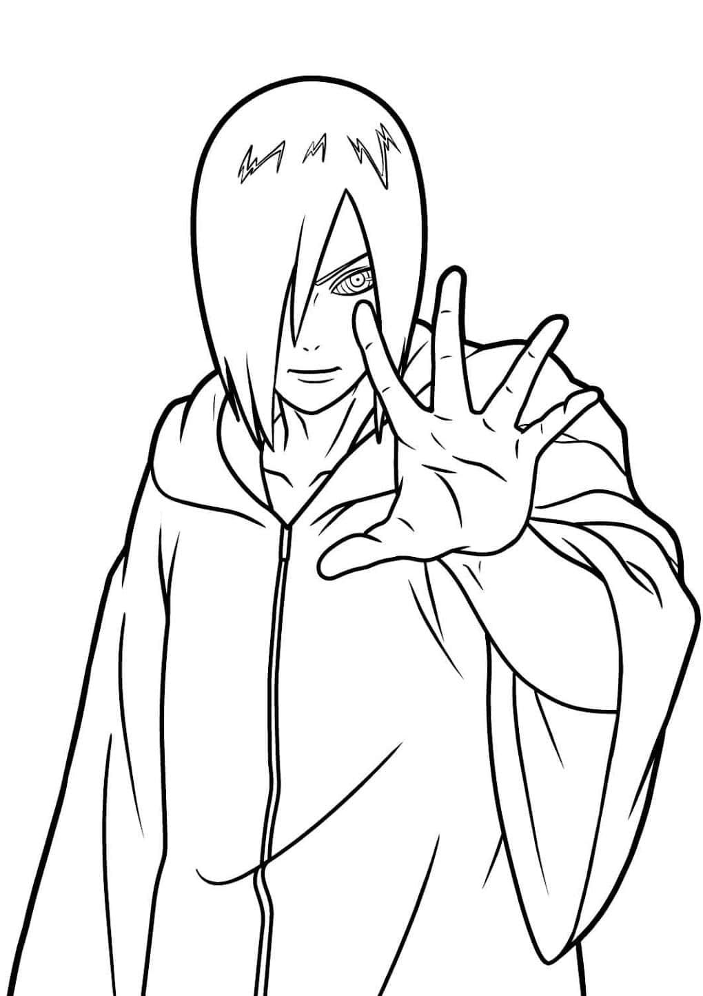 Akatsuki Drawing 桌布 壁紙 — 一個黑白線條動漫角色，短髮，穿著連帽斗篷，做出手印手勢。