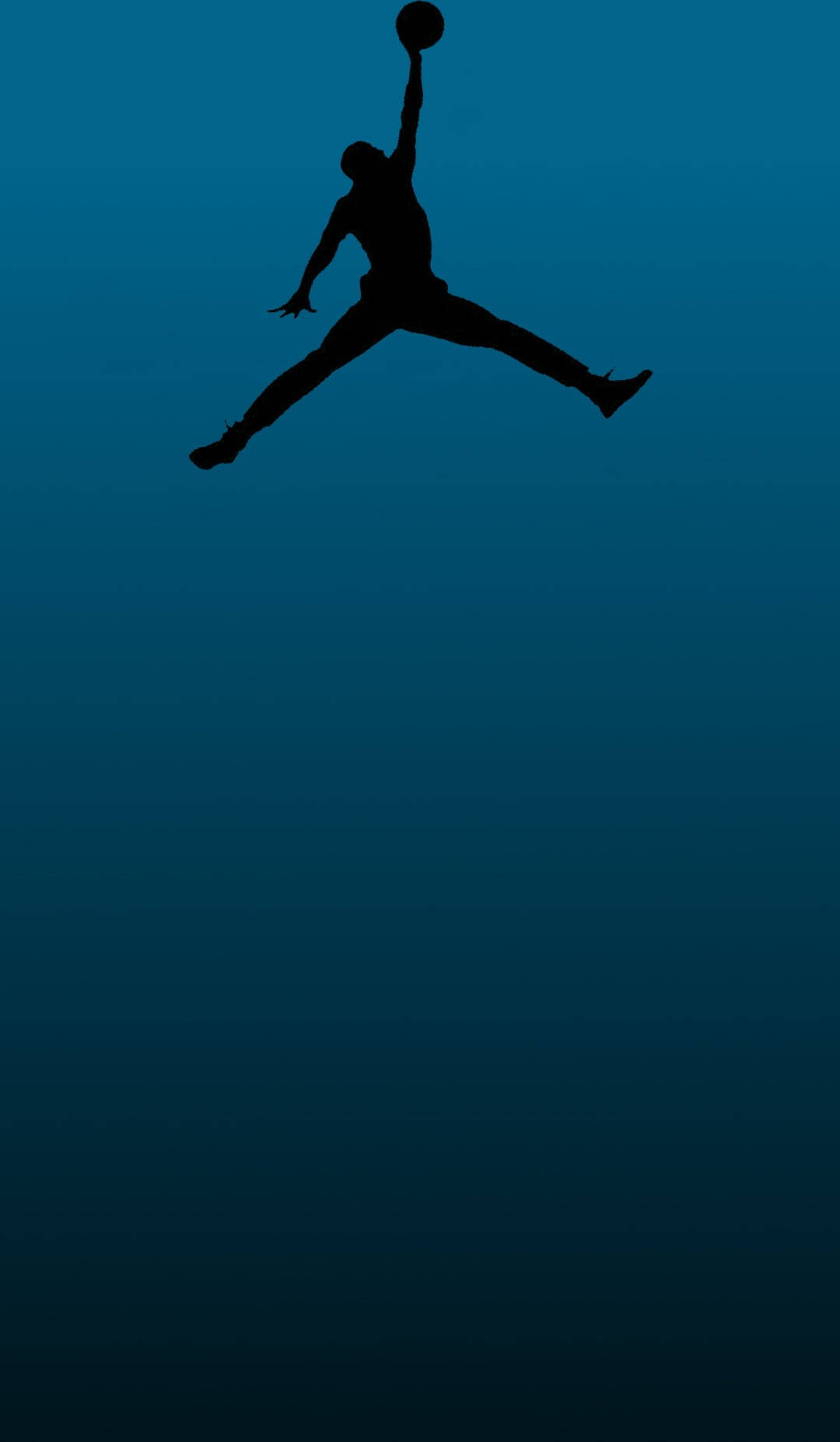 POCO X2 Air Jordan 壁紙 — 一個黑色剪影，描繪籃球運動員在半空中入樽，背景為漸變藍色。