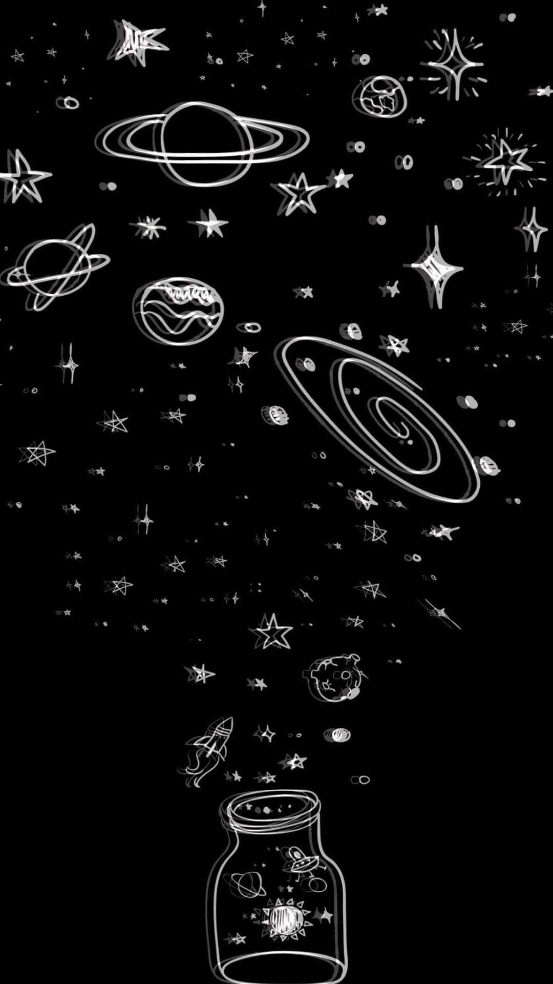一個黑色和白色的罐子繪畫，內有星星 壁紙