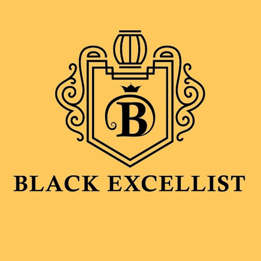 Black Excellence 桌布 壁紙 — 一個黑色紋章，黃色背景上有一個帶皇冠的字母B，下方有「BLACK EXCELLIST」文字。