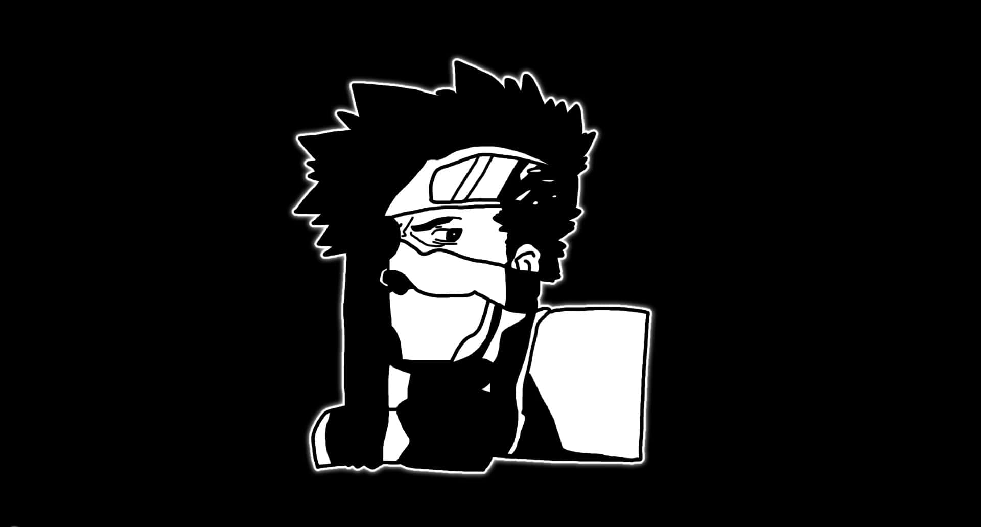 Zabuza Momochi 桌布 壁紙 — 一個黑色背景上，白色線條藝術的尖髮動漫角色剪影，戴著頭帶和面具。