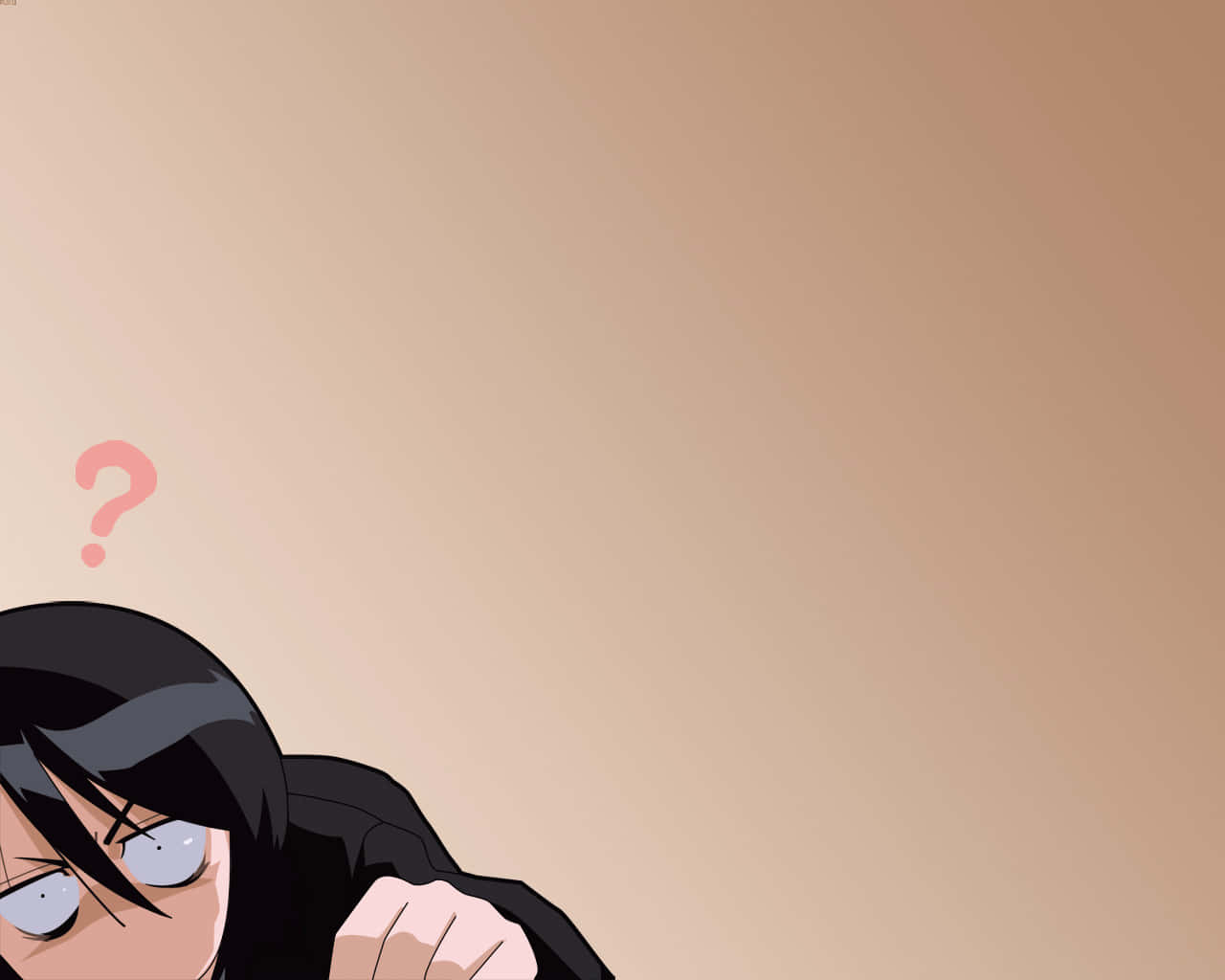 Rukia Kuchiki 桌布 壁紙 — 一個黑髮戴眼鏡的動漫角色，頭上漂浮著粉紅色問號，看起來很困惑。