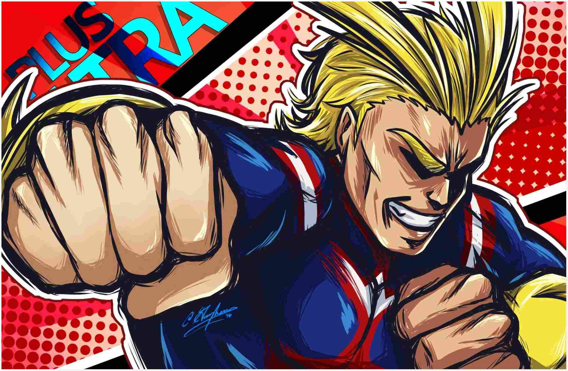 金發動漫超級英雄以漫畫風格發出強力一拳。