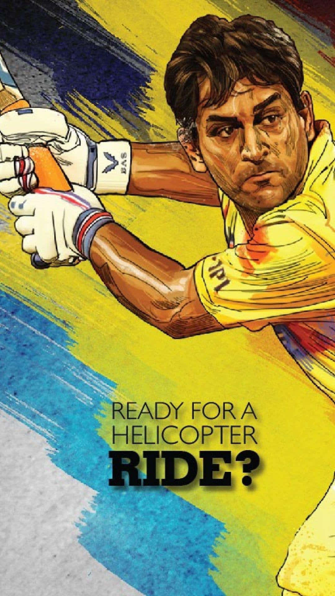 Csk 桌布 壁紙 — 一名動態插圖風格的板球運動員身穿黃色球衣，在充滿活力的抽象背景前專注揮棒。