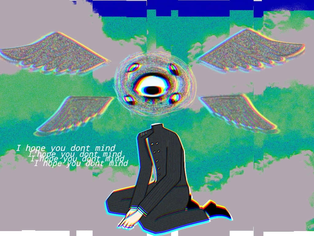一名坐在地上的男子，背生雙翼 — 怪異核心 壁紙