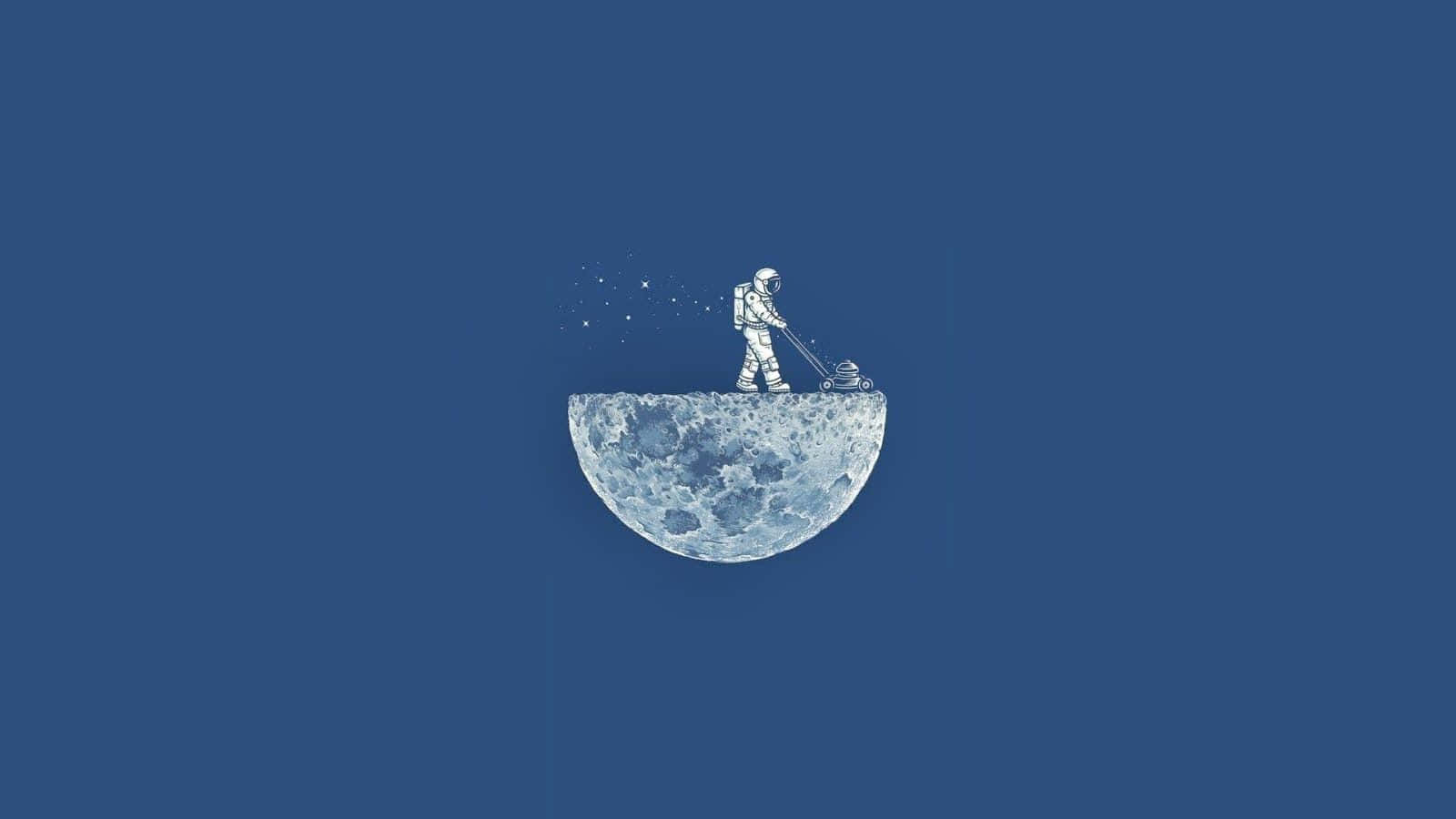 Imaginative 桌布 壁紙 — 一名太空人在深藍色背景的彎月上修剪草坪。